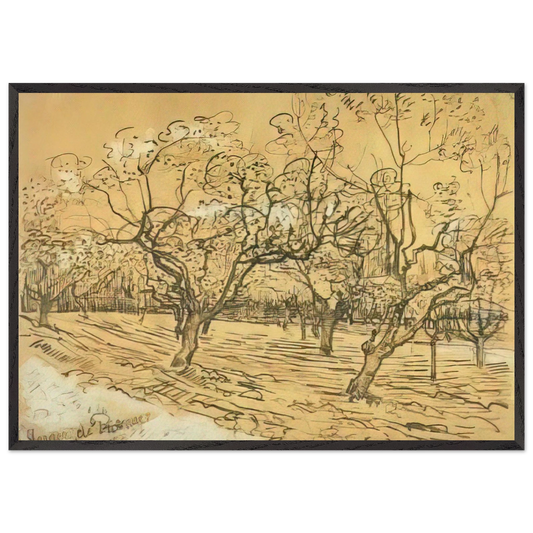 Orchard with Blossoming Plum Trees The White Orchard - Vincent van Gogh 70x100 cm / 28x40 inches Framed Art Print – Black Wooden Frame