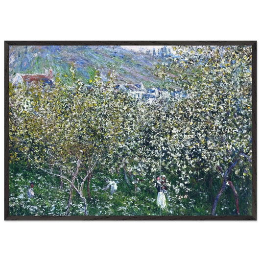 Vetheuil Flowering Plum Trees - claude monet 70x100 cm / 28x40 inches Framed Art Print – Black Wooden Frame