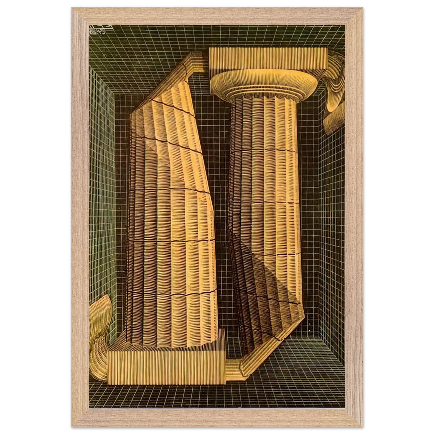 MC Escher - DORIC COLUMNS Wall Art - 21x29.7 cm / 8x12" - Premium Wooden Framed Poster With Fine Art Paper-canvas - Black frame