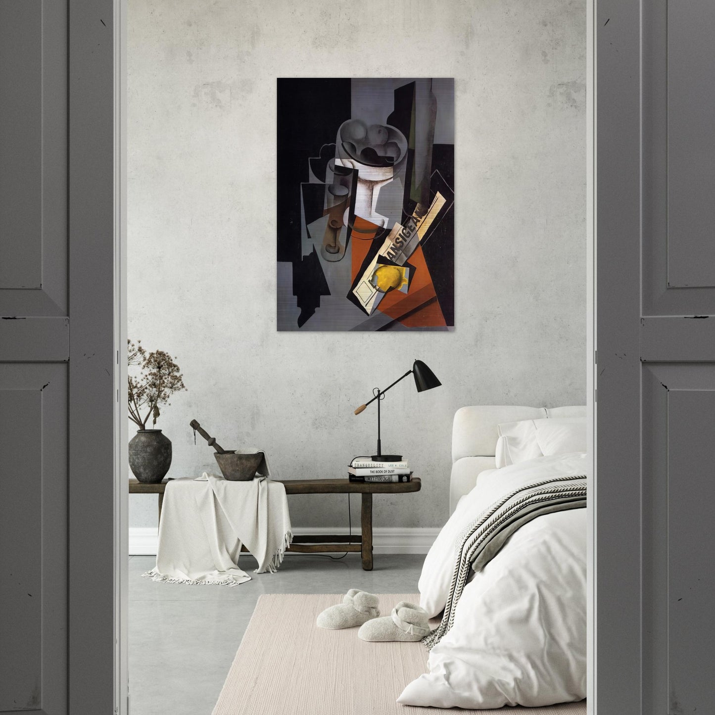 STILL LIFE WITH NEWSPAPER 1916 1 - Juan Gris Brushed Aluminum Print - 70x100 cm / 28x40 inches | Juan Gris Aluminum Print | Juan Gris Prints