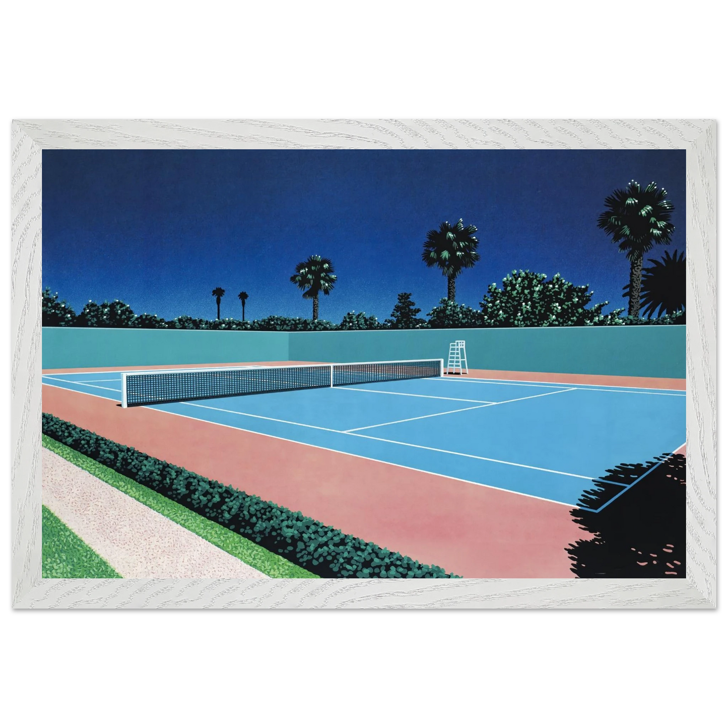 Hiroshi Nagai - Tennis Court Wall Art - 60x80 cm / 24x32 inches - Premium Wooden Framed Poster With Fine Art Paper - White frame