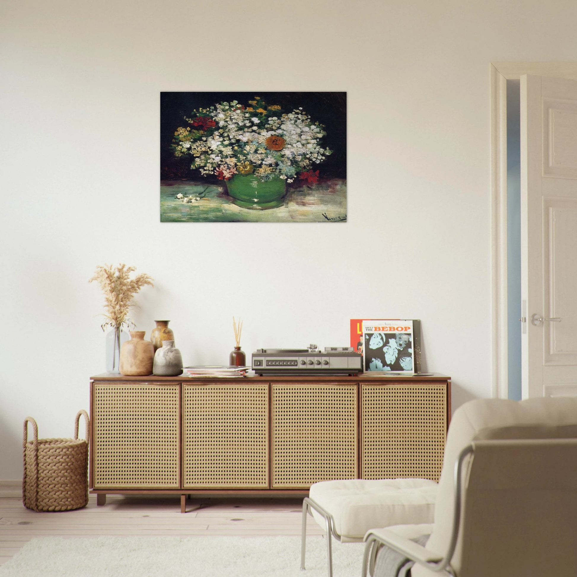 Vase with Zinnias and Other Flowers - Vincent van Gogh Brushed Aluminum Print - 70x100 cm / 28x40 inches | Vincent van Gogh Aluminum Print | Vincent van Gogh Prints
