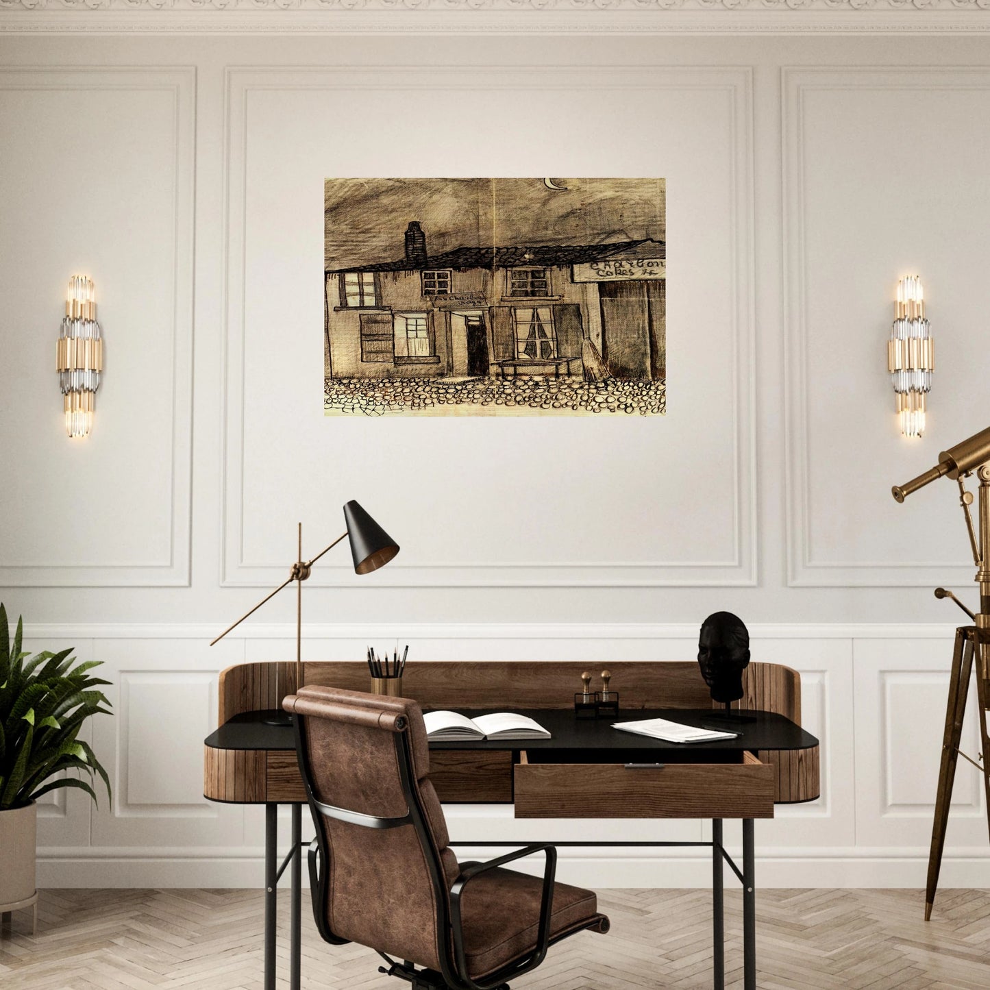 “Au Charbonnage” Café - Vincent van Gogh Brushed Aluminum Print - 70x100 cm / 28x40 inches | Vincent van Gogh Aluminum Print | Vincent van Gogh Prints