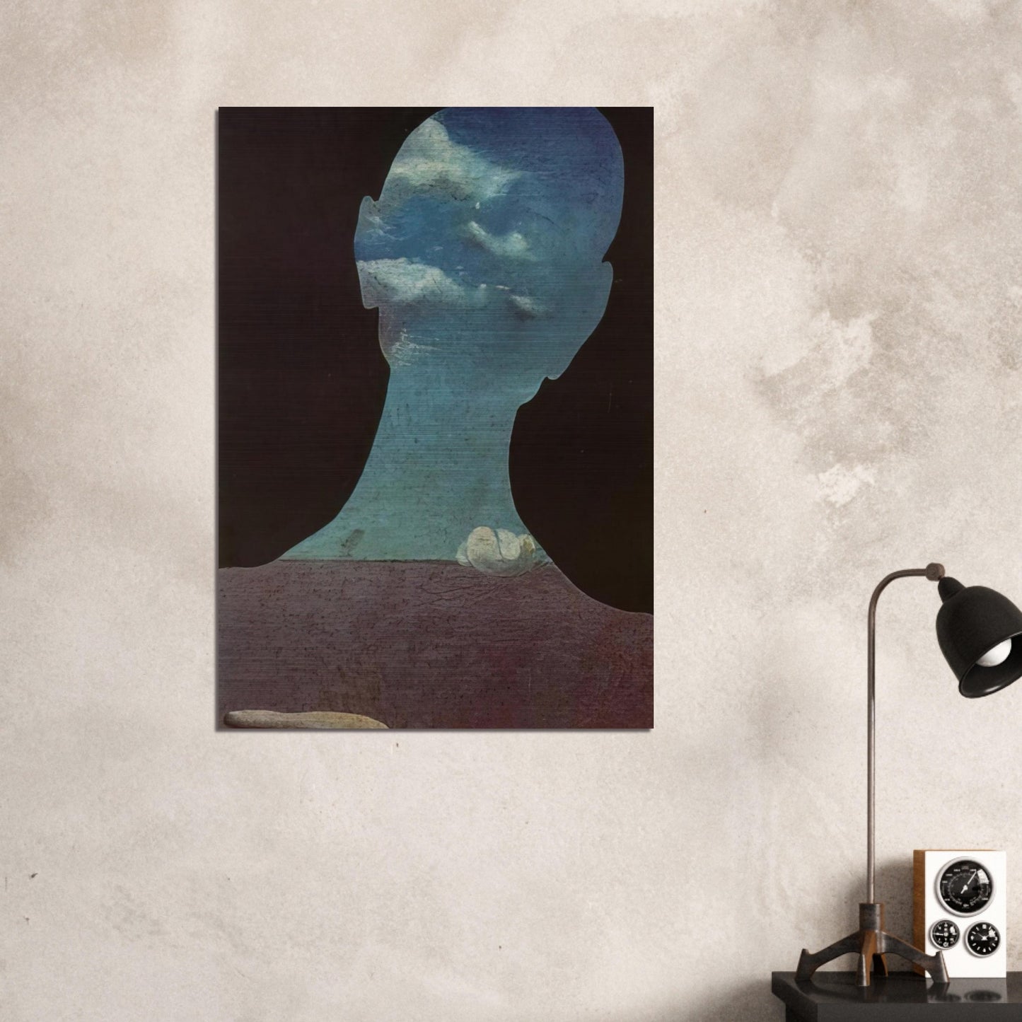 MAN WITH HIS HEAD FULL OF CLOUDS - Salvador Dali Brushed Aluminum Print - 70x100 cm / 28x40 inches | Salvador Dali Aluminum Print | Salvador Dali Prints
