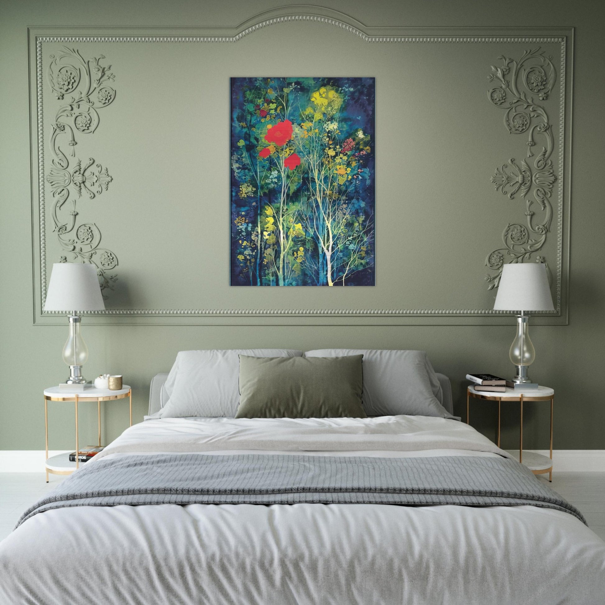Poppies and Flowers - Eyvind Earle Brushed Aluminum Print - 70x100 cm / 28x40 inches | Eyvind Earle Aluminum Print | Eyvind Earle Prints