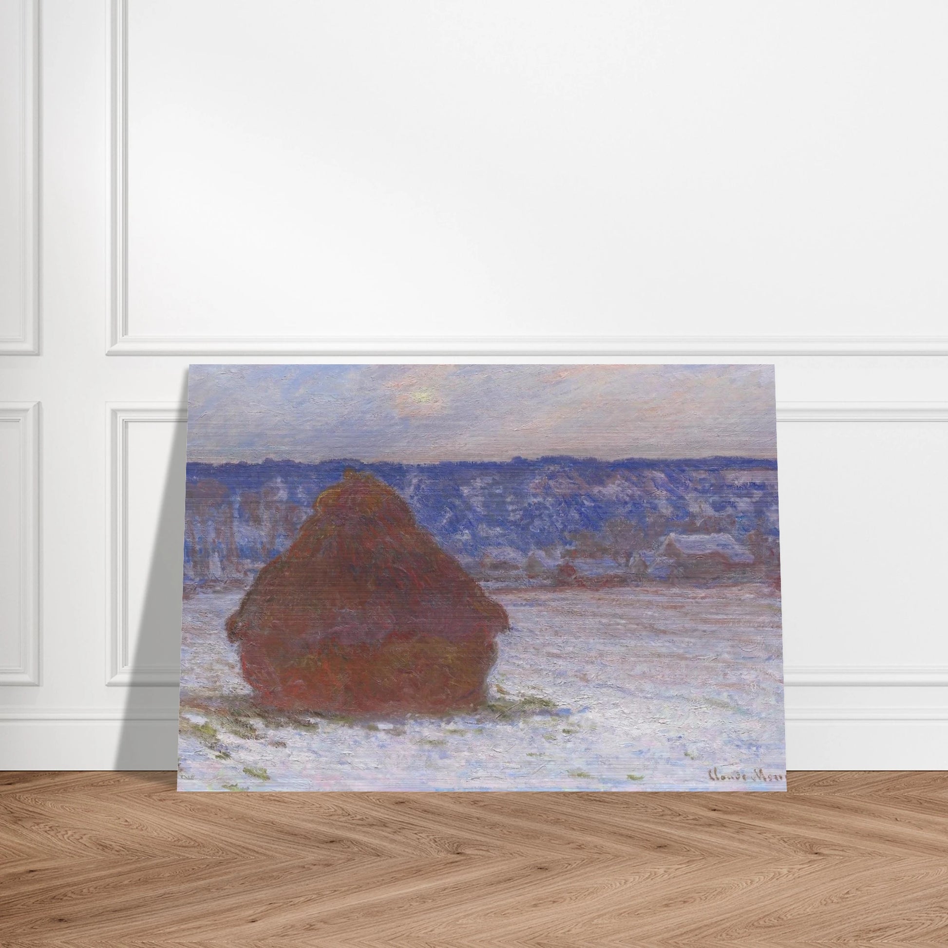 Stack of Wheat Snow Effect, Overcast Day - claude monet Brushed Aluminum Print - 70x100 cm / 28x40 inches | claude monet Aluminum Print | claude monet Prints