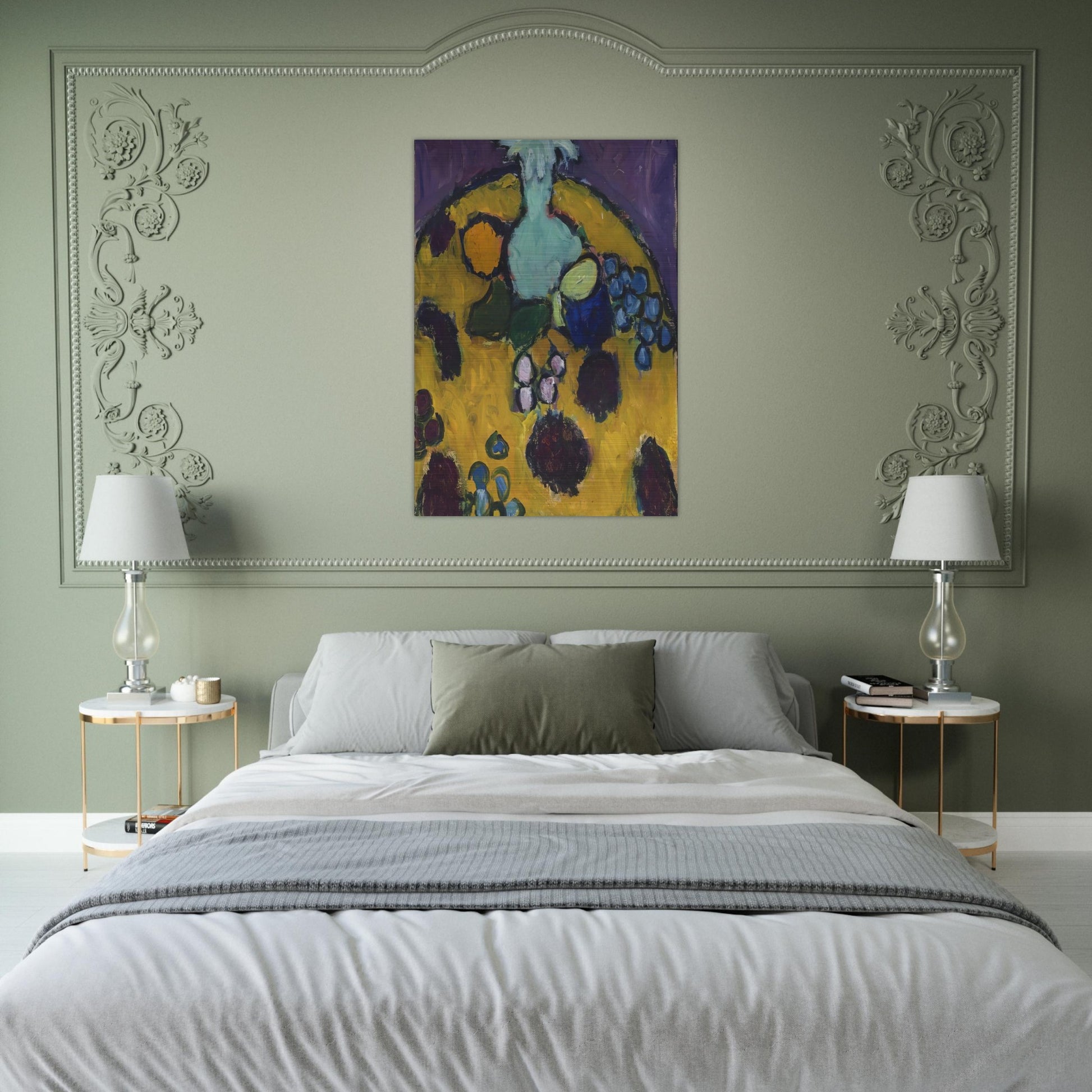 STILLEBEN MIT GESTICKTER DECKE 1910 - Alexej von Jawlensky Brushed Aluminum Print - 70x100 cm / 28x40 inches | Alexej von Jawlensky Aluminum Print | Alexej von Jawlensky Prints