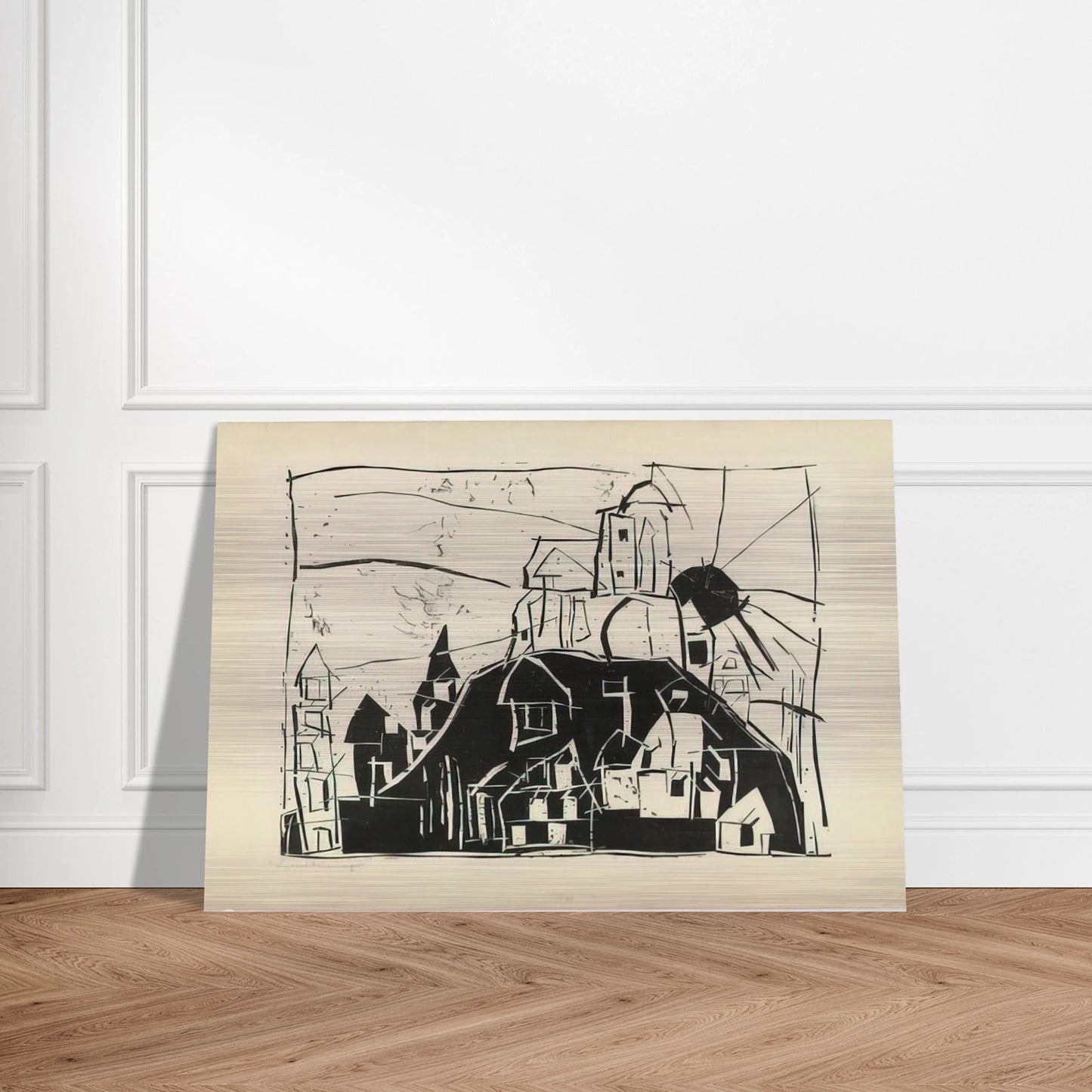 CITY ON THE MOUNTAIN STADT AUF DEM BERGE 1918 - Lyonel Feininger Brushed Aluminum Print - 70x100 cm / 28x40 inches | Lyonel Feininger Aluminum Print | Lyonel Feininger Prints