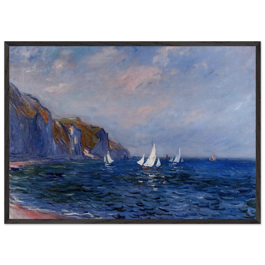Cliffs and Sailboats at Pourville - claude monet 70x100 cm / 28x40 inches Framed Art Print – Black Wooden Frame