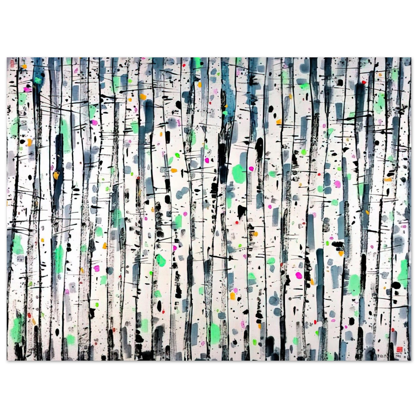 Wu Guanzhong - White Poplar Woods - Abstract Expressionism, Ink and wash painting  75x100 cm / 30x40inches Fine Art Poster