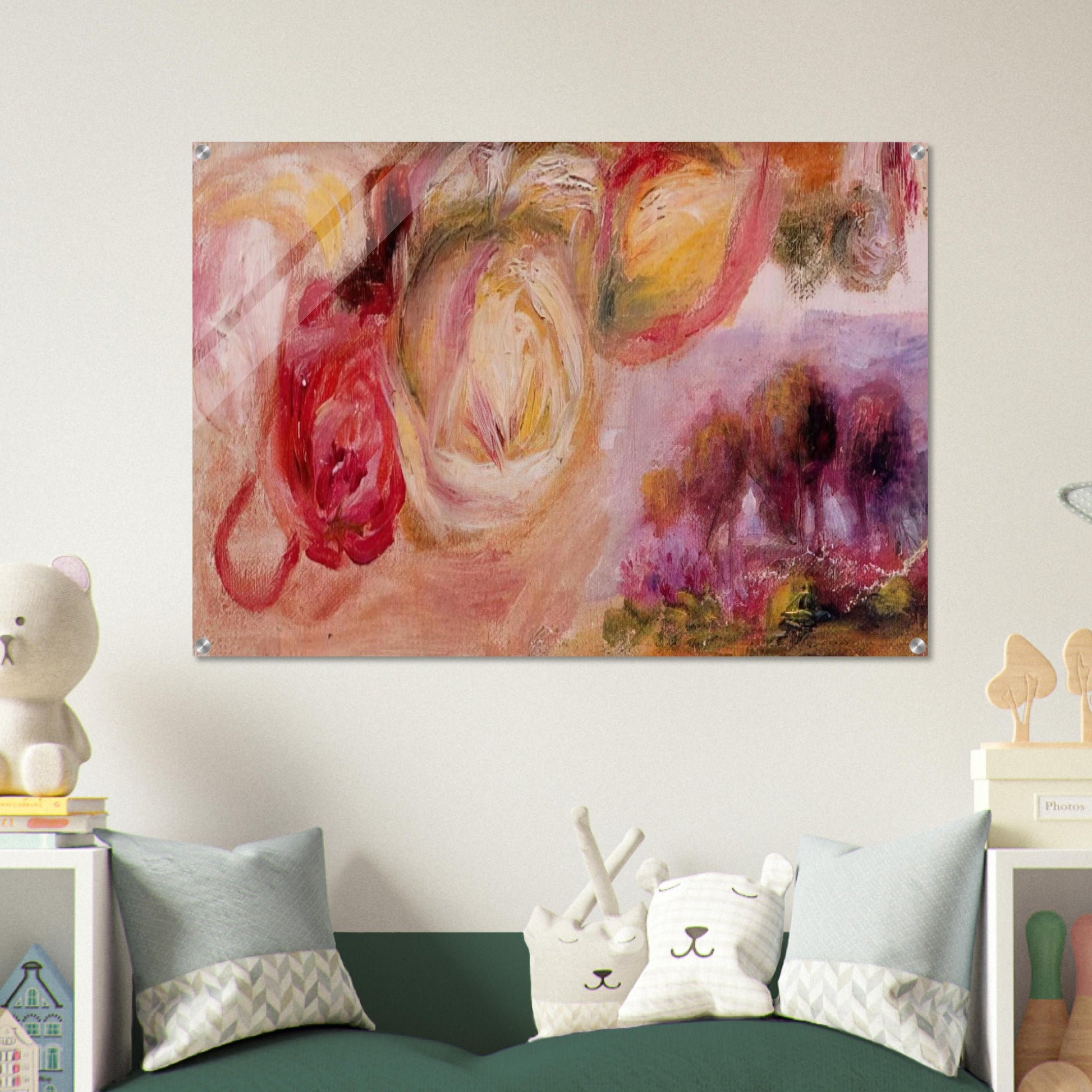 Roses with a Landscape - Pierre-Auguste Renoir Acrylic Print - 70x100 cm / 28x40″ inches