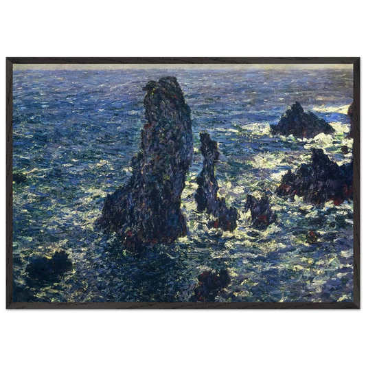 The Pyramids Cliffs at Belle-Ile - claude monet 70x100 cm / 28x40 inches Framed Art Print – Black Wooden Frame