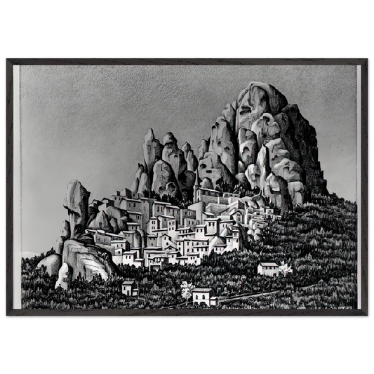 PENTEDATTIO CALABRIA OCTOBER 1930 1930 - MC Escher 70x100 cm / 28x40 inches Framed Art Print – Black Wooden Frame | Maurits Cornelis Escher Prints