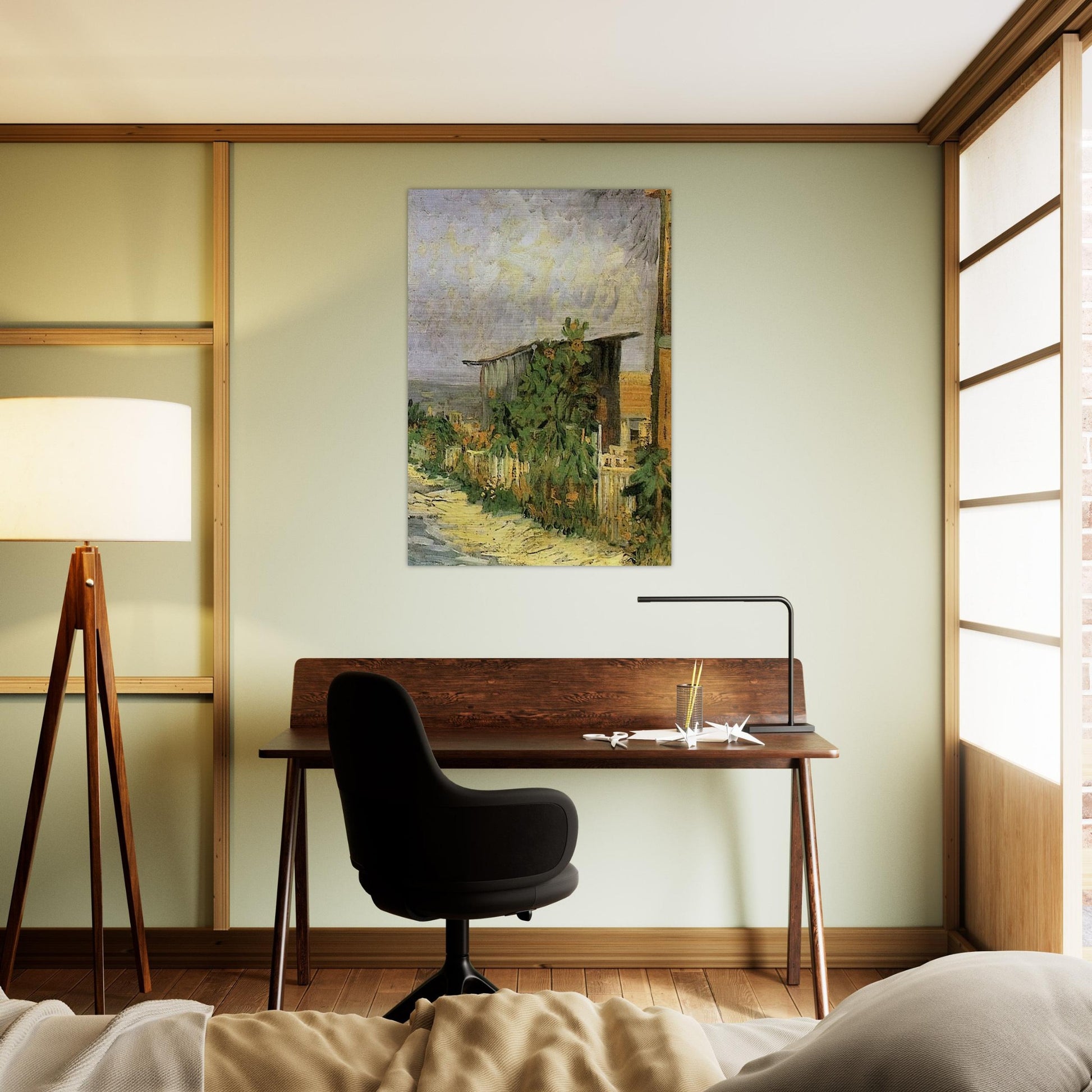 Montmartre Path with Sunflowers - Vincent van Gogh Brushed Aluminum Print - 70x100 cm / 28x40 inches | Vincent van Gogh Aluminum Print | Vincent van Gogh Prints