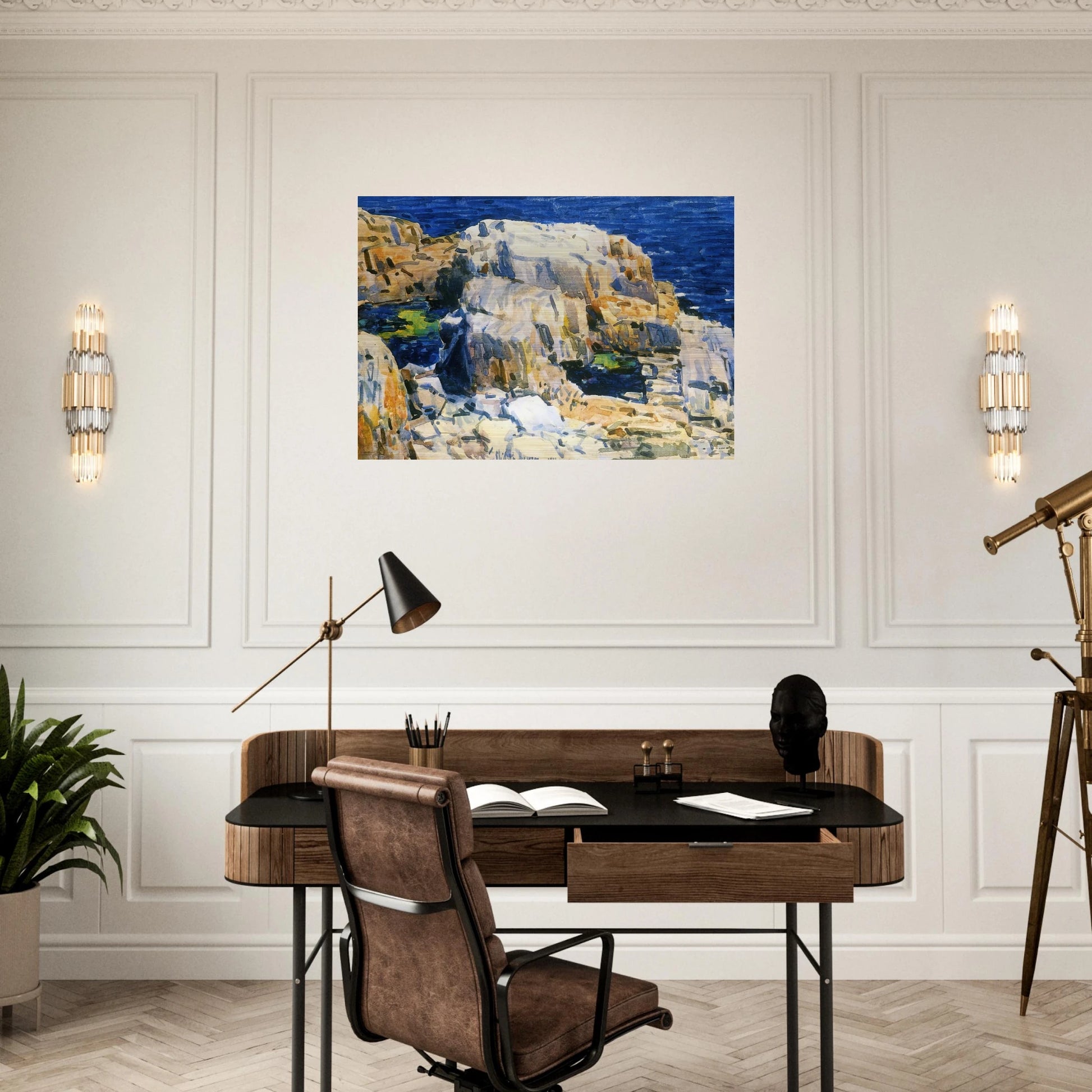 Rocks at Appledore - Childe Hassam Brushed Aluminum Print - 70x100 cm / 28x40 inches | Childe Hassam Aluminum Print | Childe Hassam Prints
