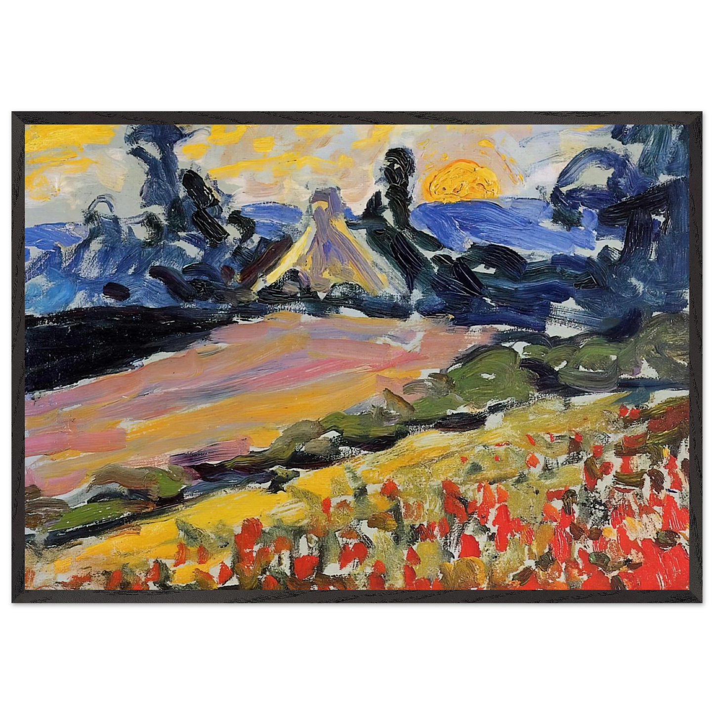 Landscape with Sunset - Henri-Edmond Cross 70x100 cm / 28x40 inches Framed Art Print – Black Wooden Frame