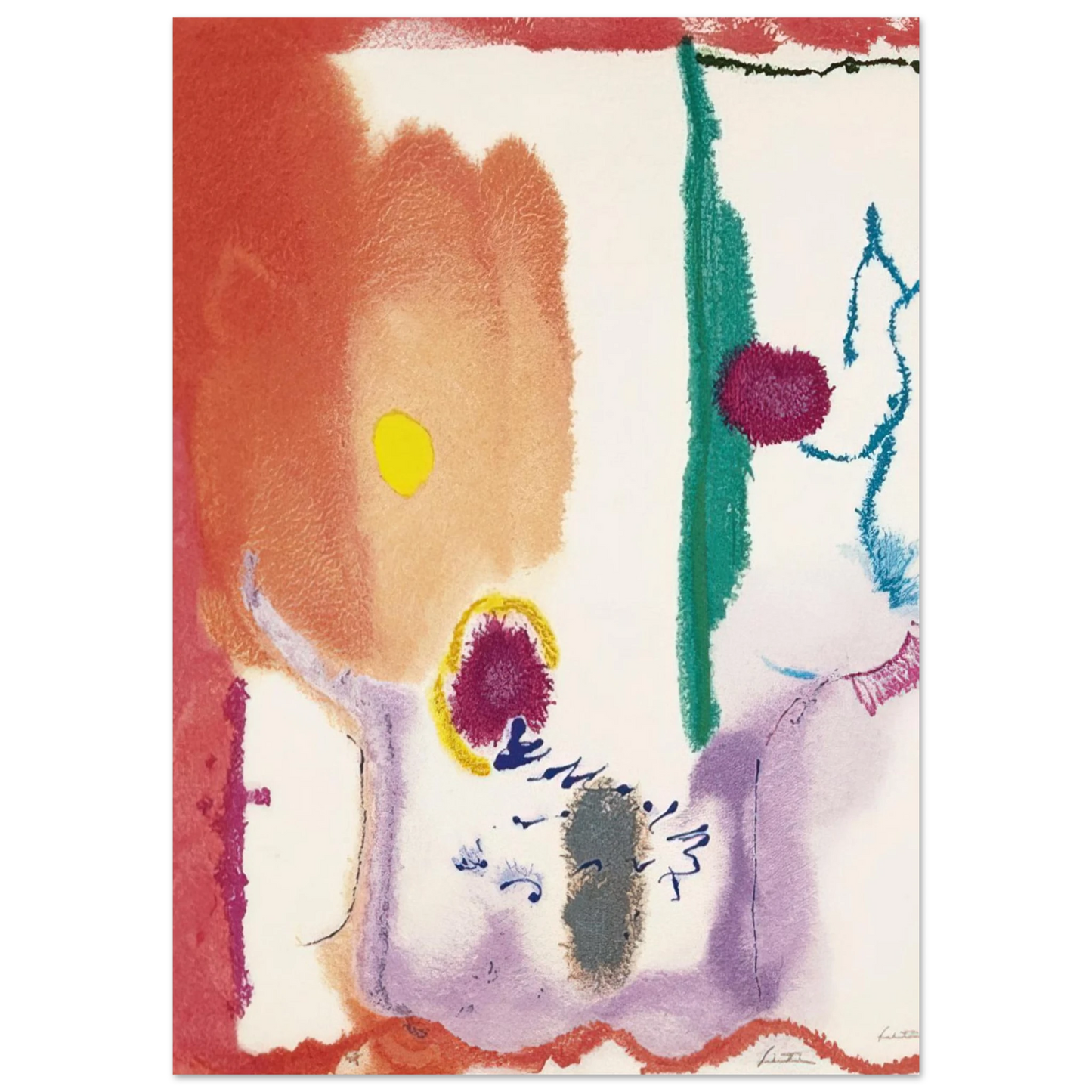 Helen Frankenthaler - Beginnings - 2002 Wall art - 28x43  cm / XL (11x17 inches) - Premium Wooden Framed Poster With Fine Art Paper - White frame