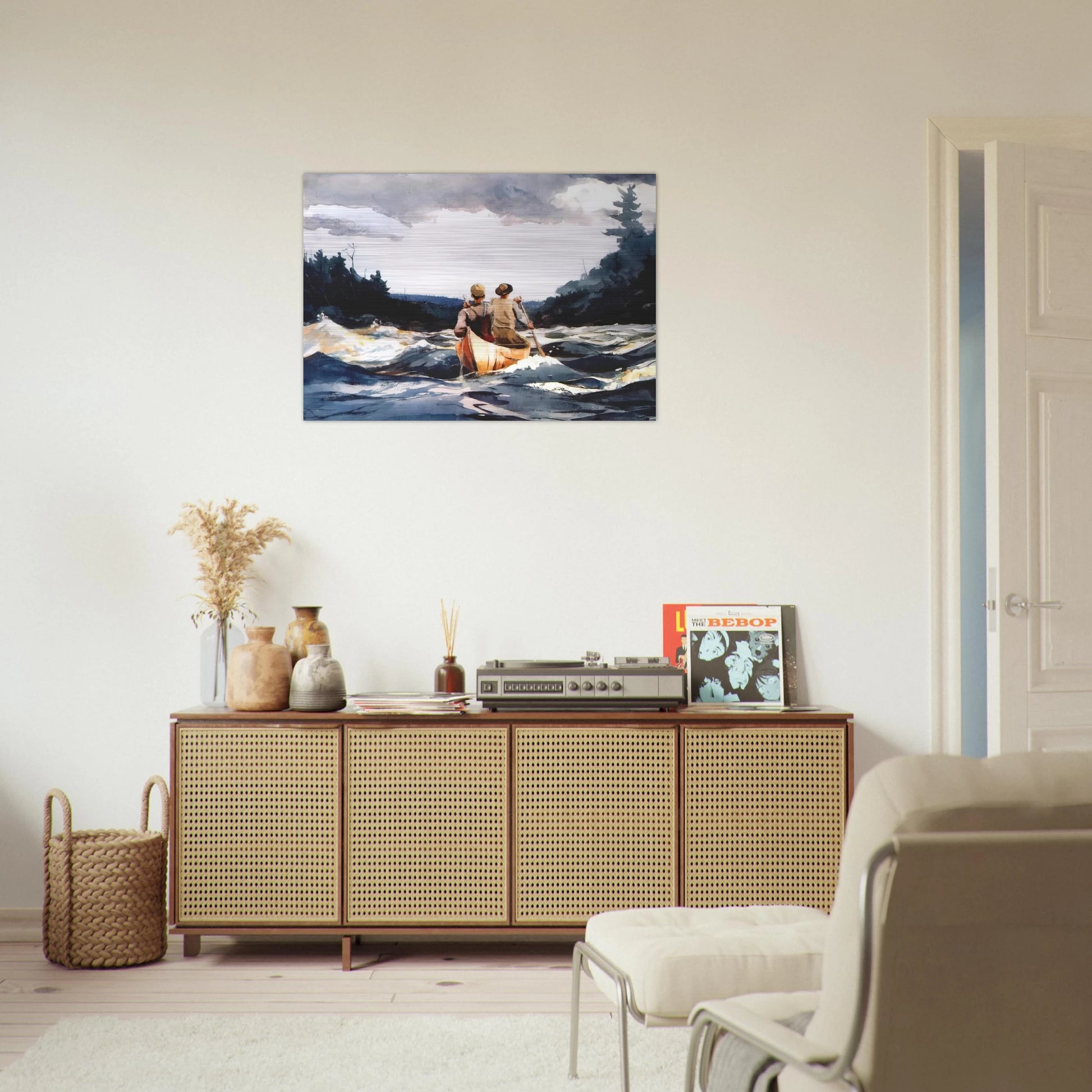 CANOE IN THE RAPIDS - Winslow Homer Brushed Aluminum Print - 70x100 cm / 28x40 inches | Winslow Homer Aluminum Print | Winslow Homer Prints