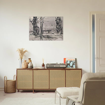 Garden of the Asylum and Tree Trunks and a Stone Bench - Vincent van Gogh Brushed Aluminum Print - 70x100 cm / 28x40 inches | Vincent van Gogh Aluminum Print | Vincent van Gogh Prints