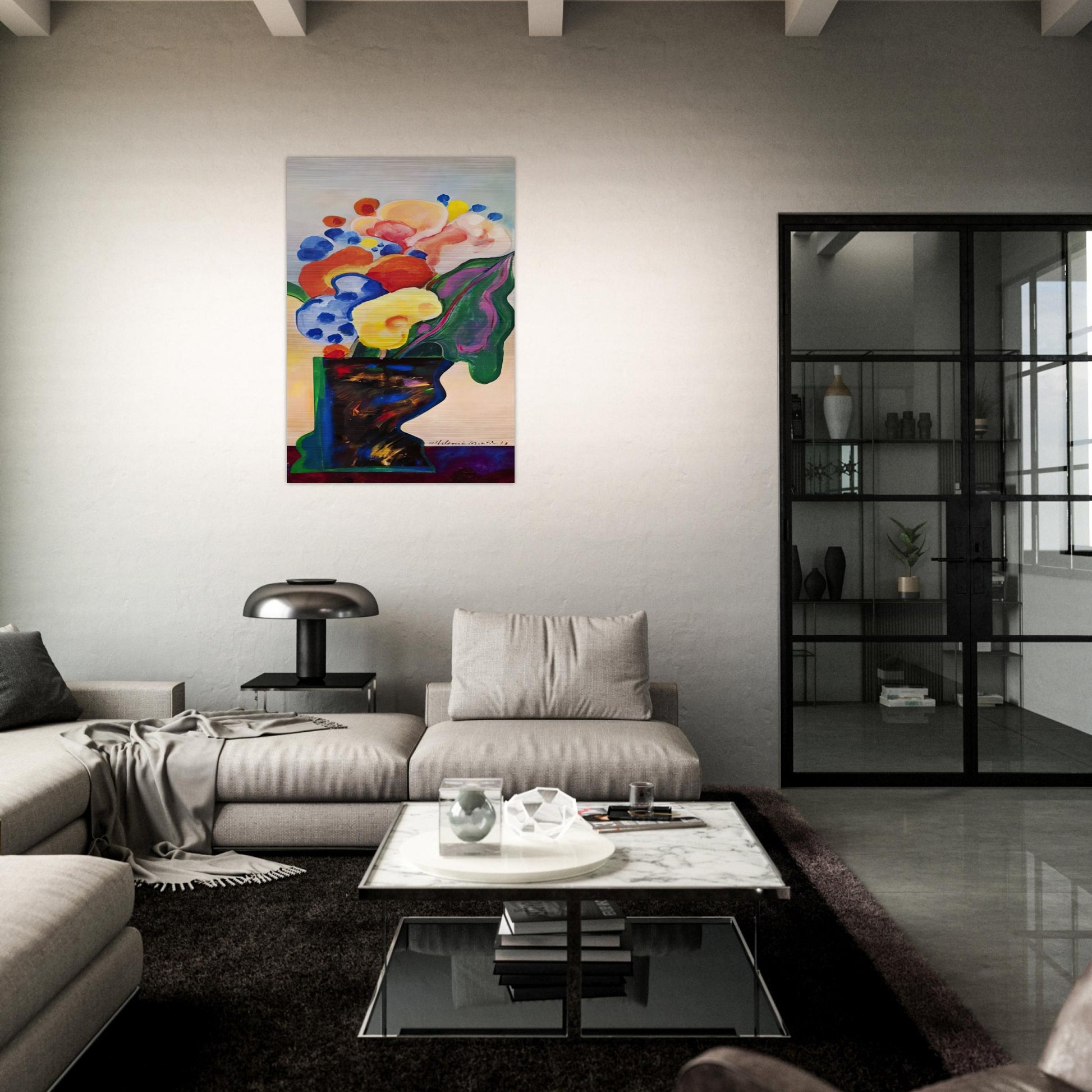 Vase With Flowers - 1990 - Aldemir Martins Brushed Aluminum Print - 70x100 cm / 28x40 inches | Aldemir Martins Aluminum Print | Aldemir Martins Prints