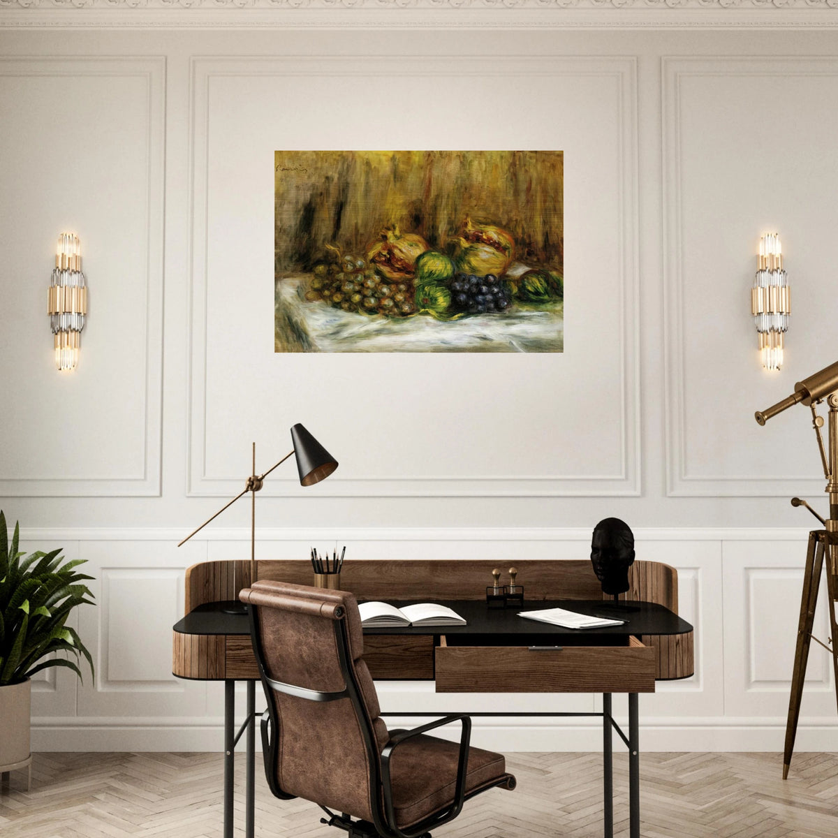 Still Life with Grapes - Pierre-Auguste Renoir Brushed Aluminum Print - 70x100 cm / 28x40 inches | Pierre-Auguste Renoir Aluminum Print | Pierre-Auguste Renoir Prints