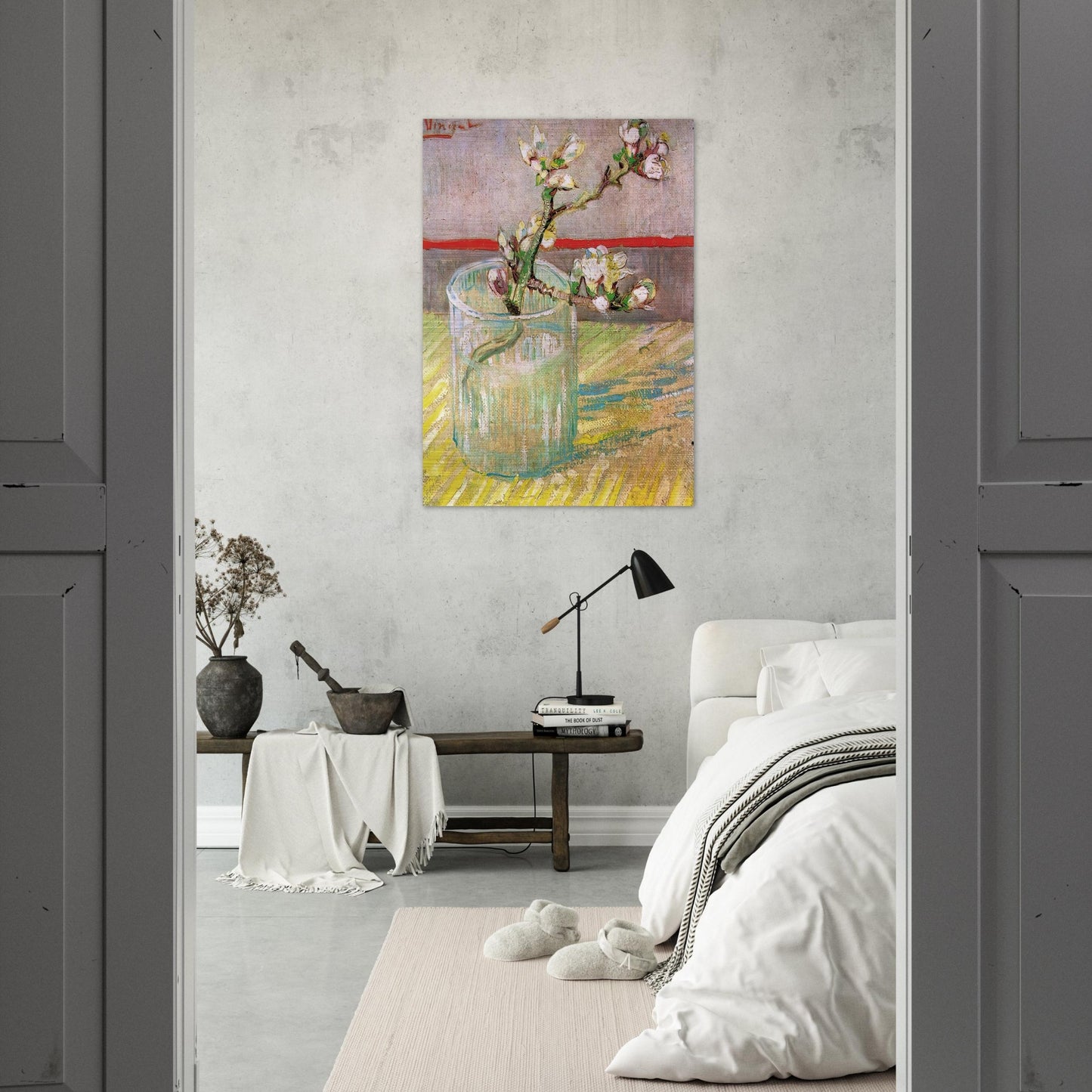 Blossoming Almond Branch in a Glass - Vincent van Gogh Brushed Aluminum Print - 70x100 cm / 28x40 inches | Vincent van Gogh Aluminum Print | Vincent van Gogh Prints