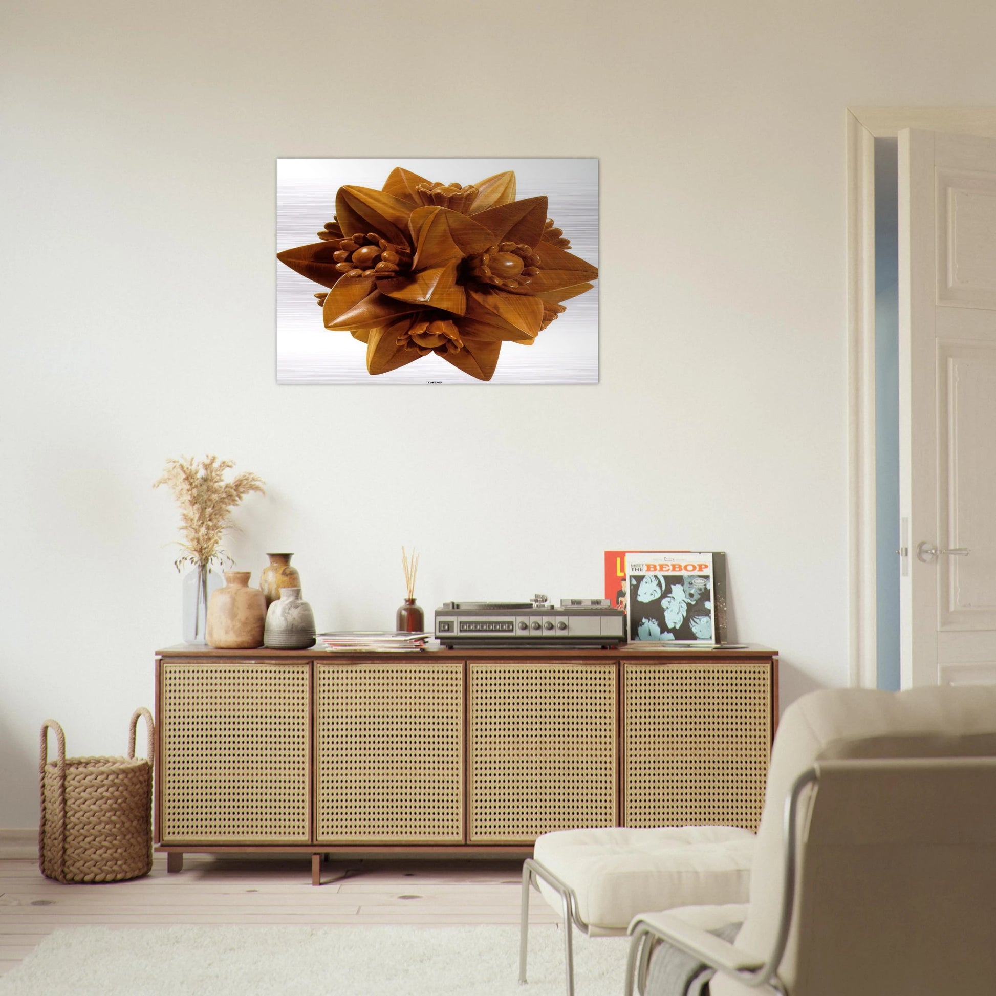 POLYHEDRON WITH FLOWERS - MC Escher Brushed Aluminum Print - 70x100 cm / 28x40 inches | MC Escher Aluminum Print | MC Escher Prints