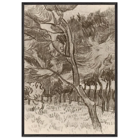 Pine Trees in the Garden of the Asylum - Vincent van Gogh 70x100 cm / 28x40 inches Framed Art Print – Black Wooden Frame