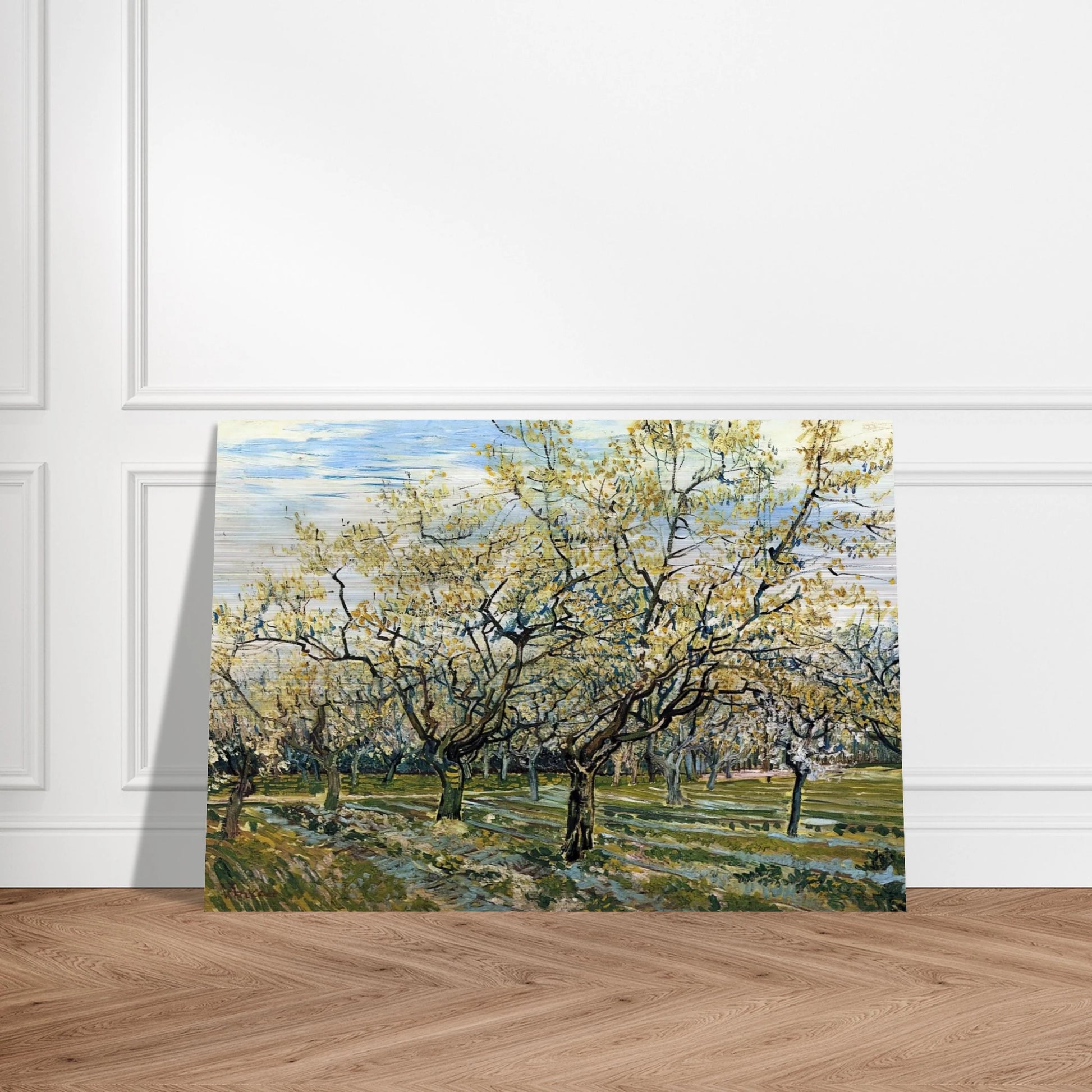 Orchard with Blossoming Plum Trees - Vincent van Gogh Brushed Aluminum Print - 70x100 cm / 28x40 inches | Vincent van Gogh Aluminum Print | Vincent van Gogh Prints