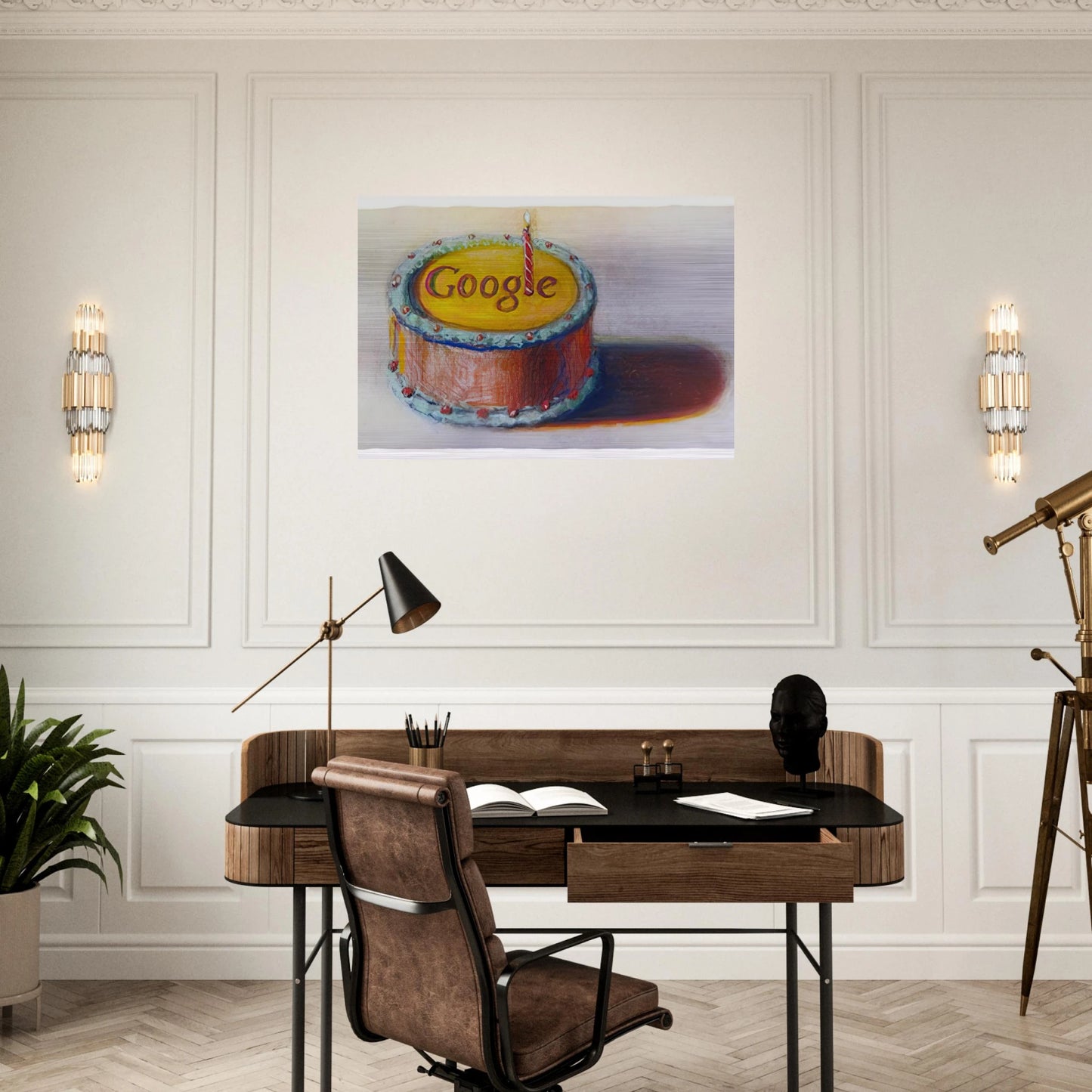 Google - 12th Birthday Cake Doodle - 2010 - Wayne Thiebaud Brushed Aluminum Print - 70x100 cm / 28x40 inches | Wayne Thiebaud Aluminum Print | Wayne Thiebaud Prints