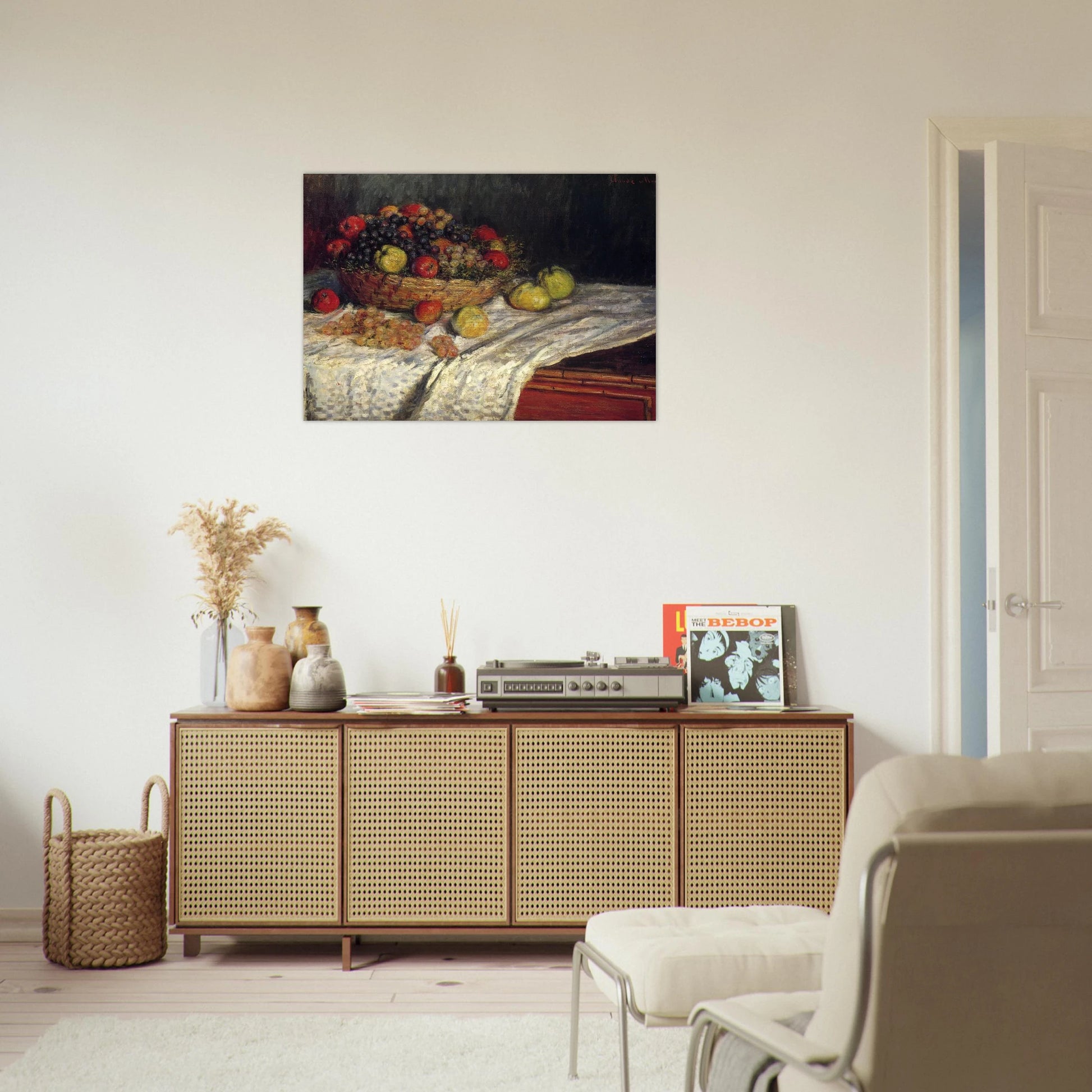 Fruit Basket with Apples and Grapes - claude monet Brushed Aluminum Print - 70x100 cm / 28x40 inches | claude monet Aluminum Print | claude monet Prints