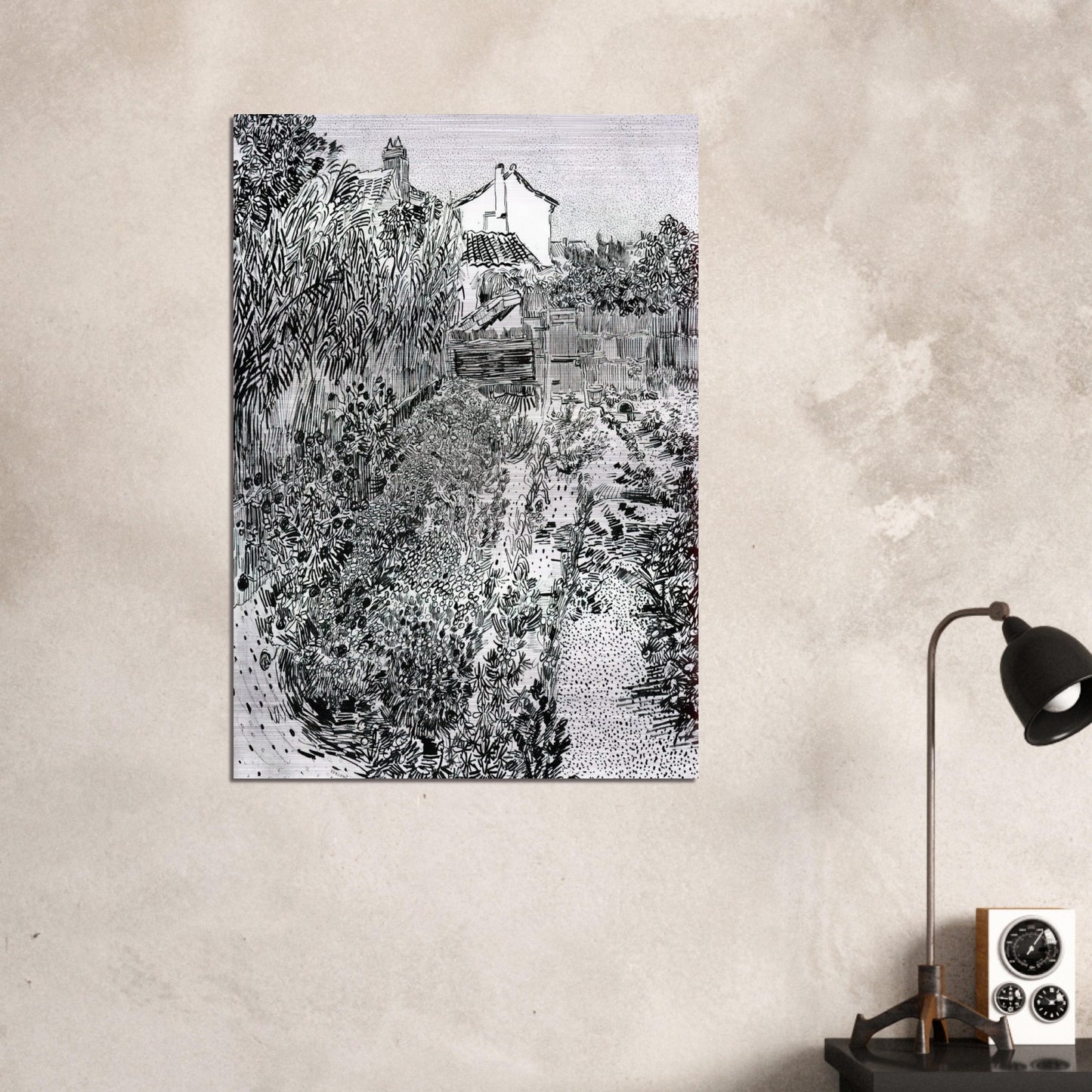 The Garden with Flowers - Vincent van Gogh Brushed Aluminum Print - 70x100 cm / 28x40 inches | Vincent van Gogh Aluminum Print | Vincent van Gogh Prints