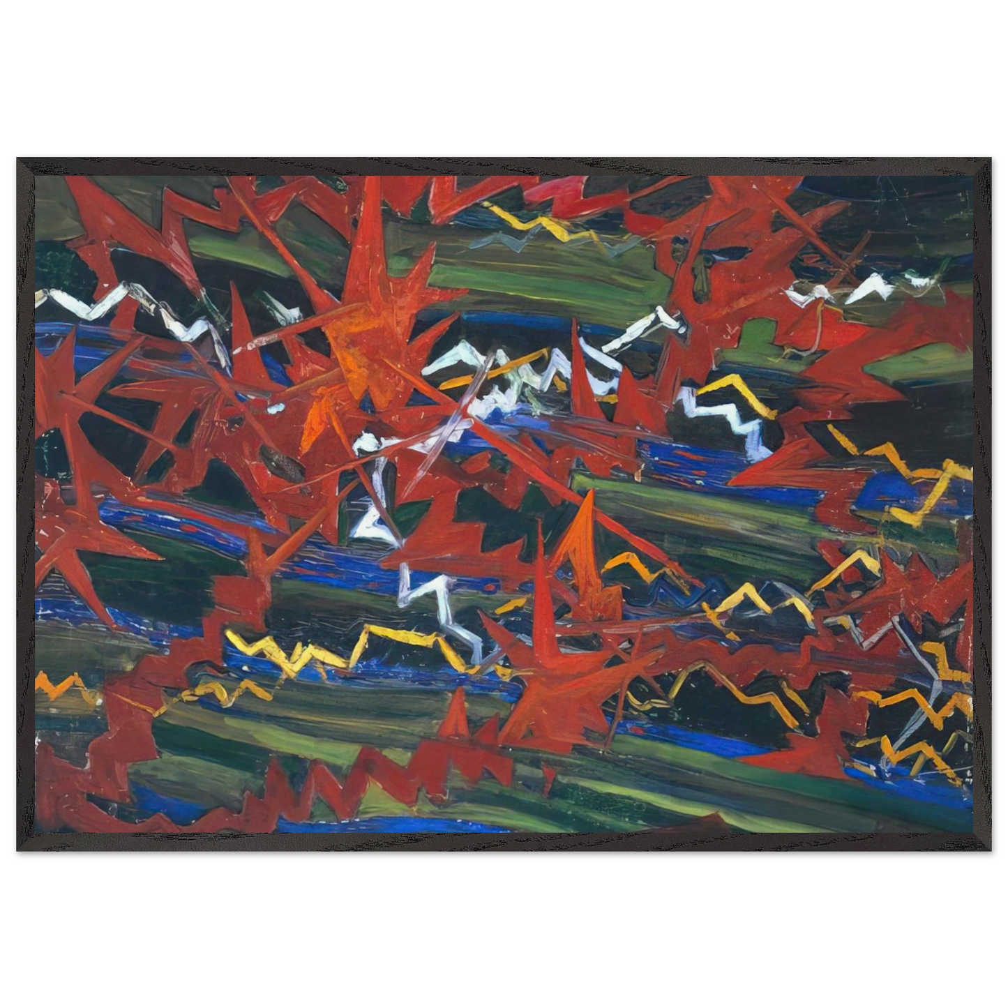 Explosion of Red on Green - Gerardo Dottori 70x100 cm / 28x40 inches Framed Art Print – Black Wooden Frame