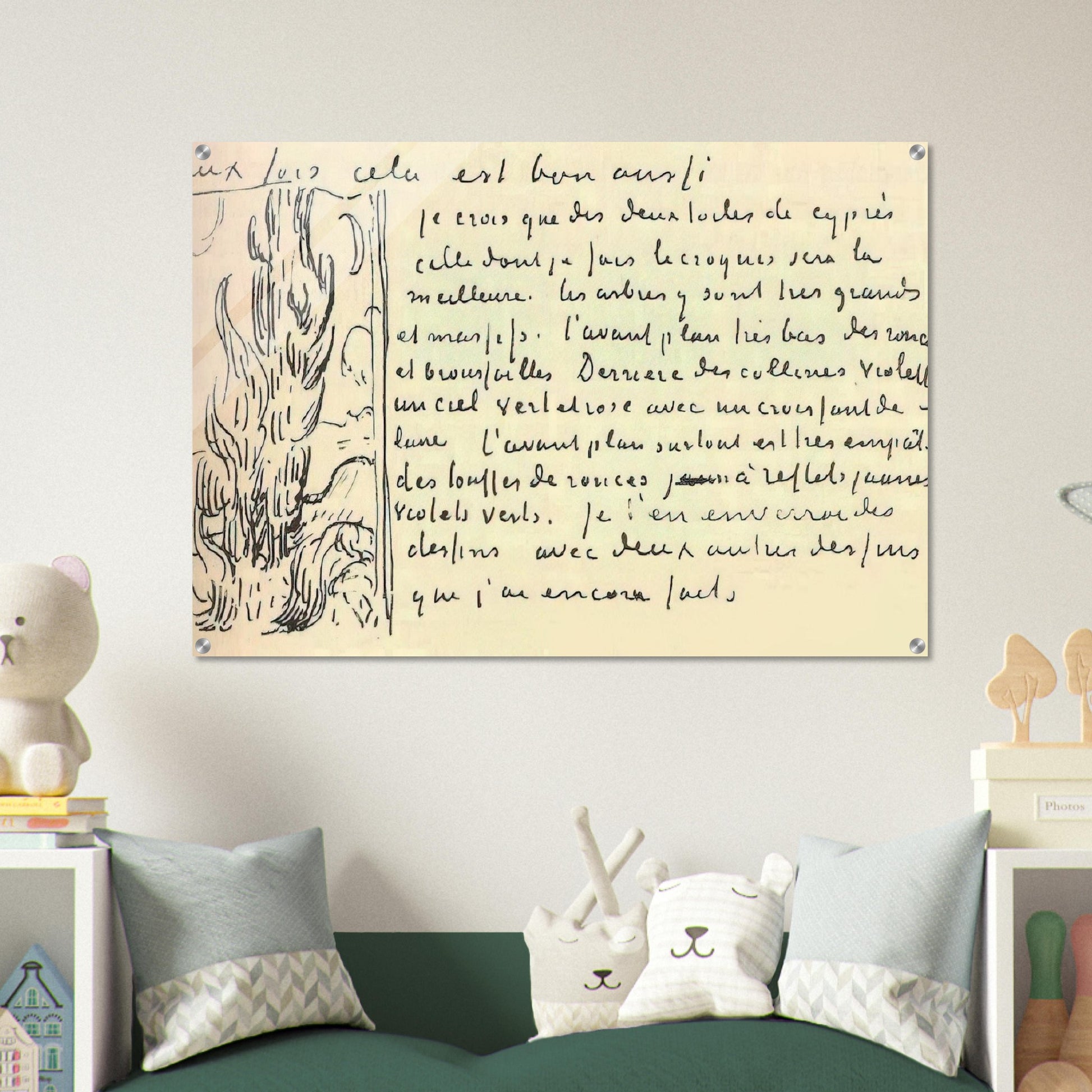 Cypresses Sketch on a Letter to Theo Van Gogh - Vincent van Gogh Acrylic Print - 70x100 cm / 28x40″ inches | Vincent van Gogh Wall Art | Vincent van Gogh Prints