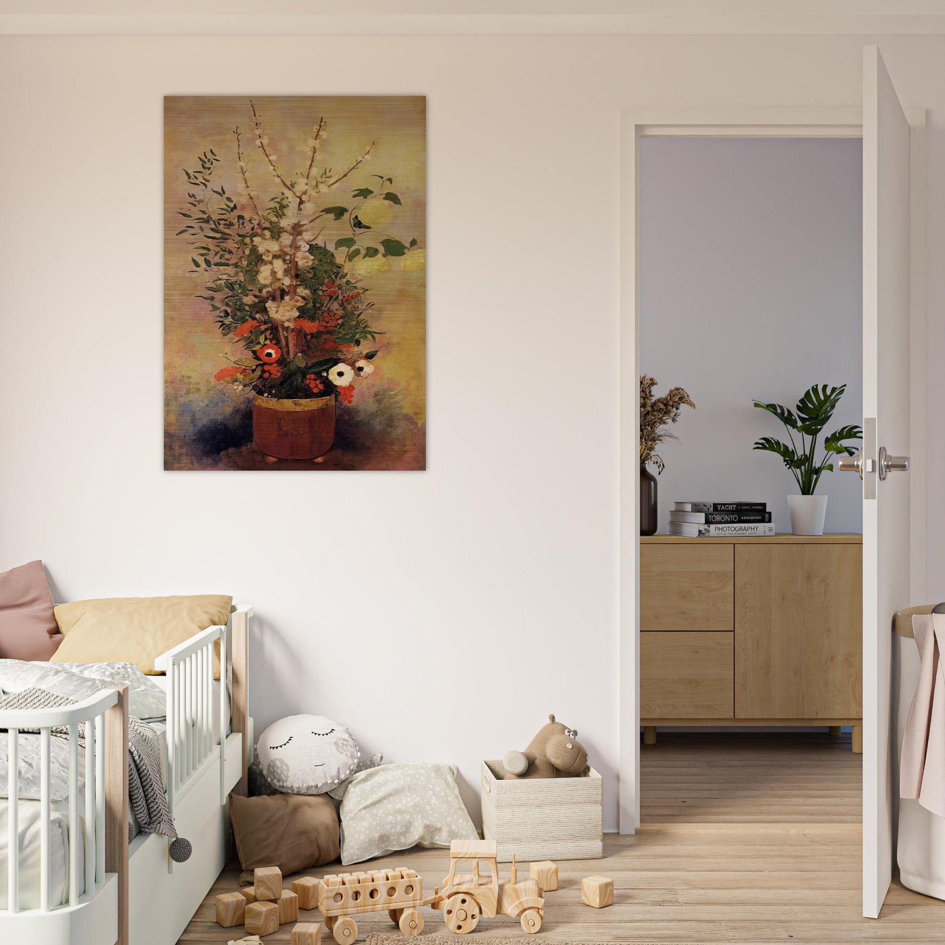 VASE OF FLOWERS WITH BRANCHES OF A FLOWERING APPLE TREE - Odilon Redon Brushed Aluminum Print - 70x100 cm / 28x40 inches | Odilon Redon Aluminum Print | Odilon Redon Prints