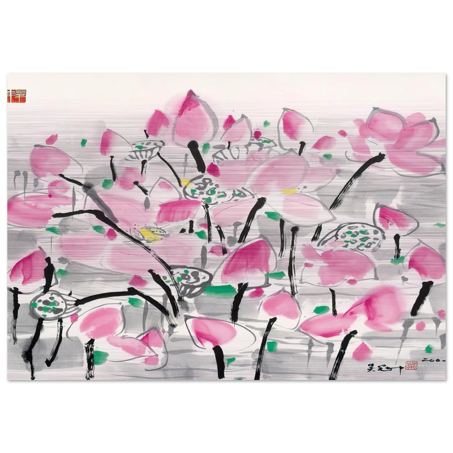 Lotus under the sun - 2001 - Wu Guanzhong Brushed Aluminum Print - 70x100 cm / 28x40 inches | Wu Guanzhong Aluminum Print | Wu Guanzhong Prints