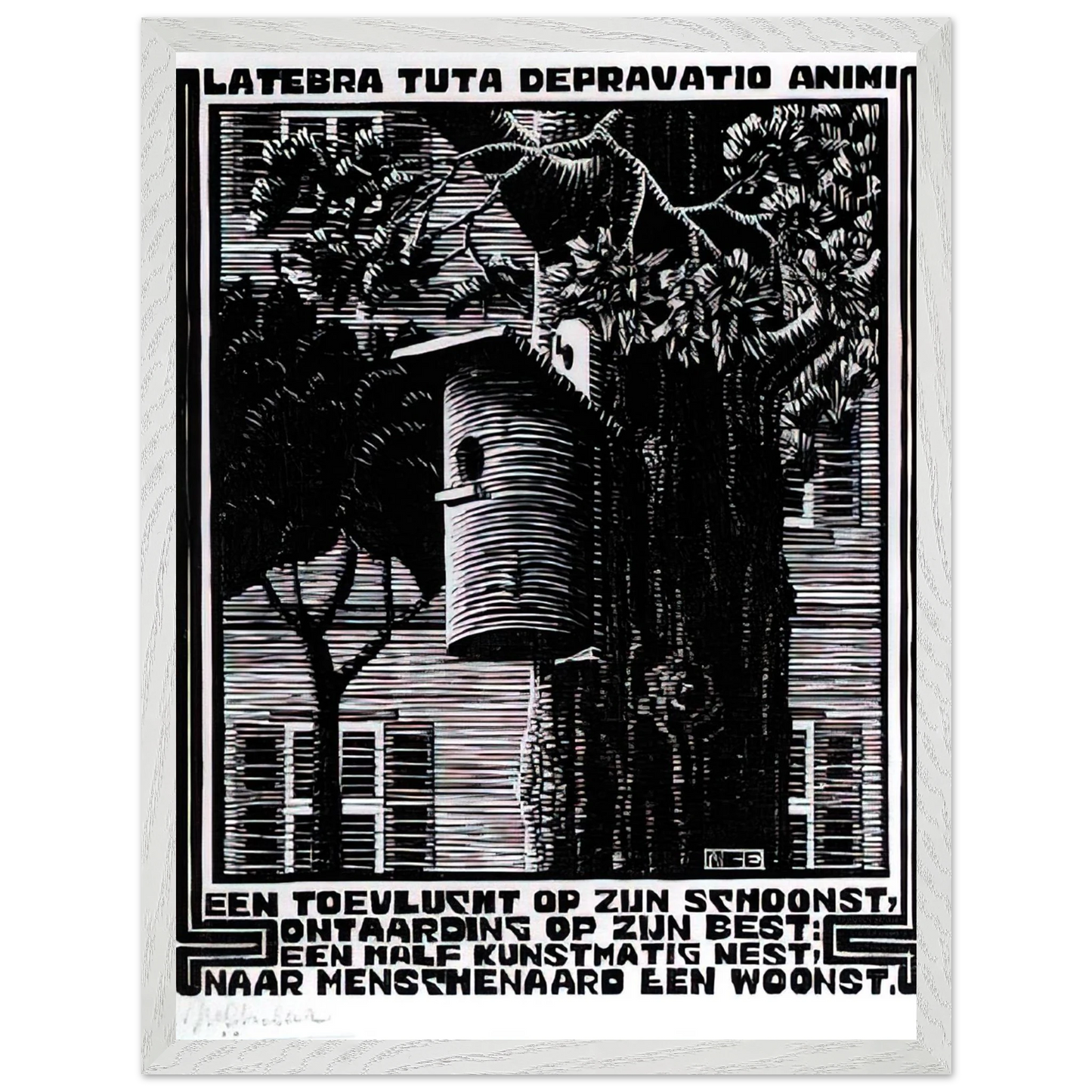 MC Escher - EMBLEMATA RETREAT Wall Art - 30x40 cm / 12x16 inches - Premium Wooden Framed Poster With Fine Art Paper - White frame