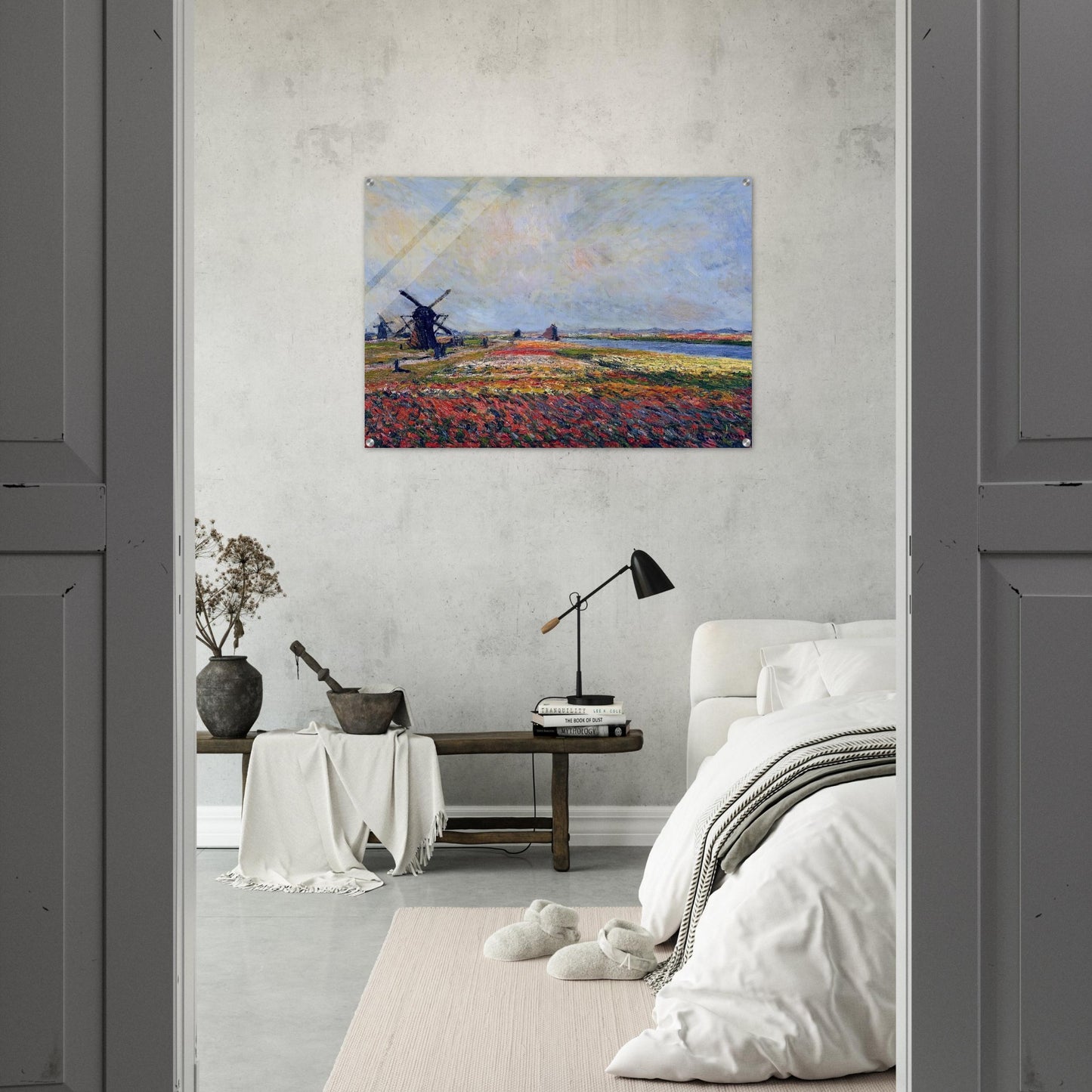 Fields of Flowers and Windmills near Leiden - claude monet Acrylic Print - 70x100 cm / 28x40″ inches