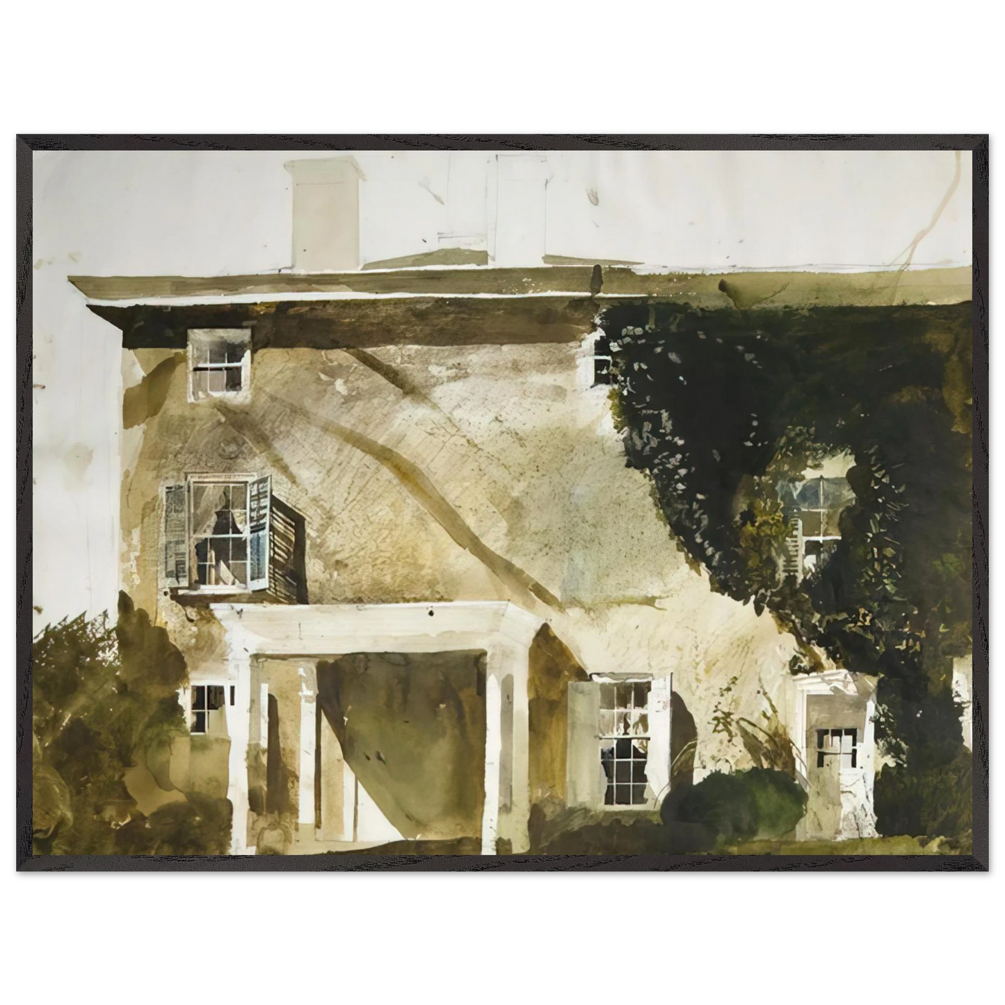 Andrew Wyeth - THE HATTON HOUSE 1967 Wall Art - 21x29.7 cm / 8x12" - Premium Wooden Framed Poster With Fine Art Paper-canvas - Black frame