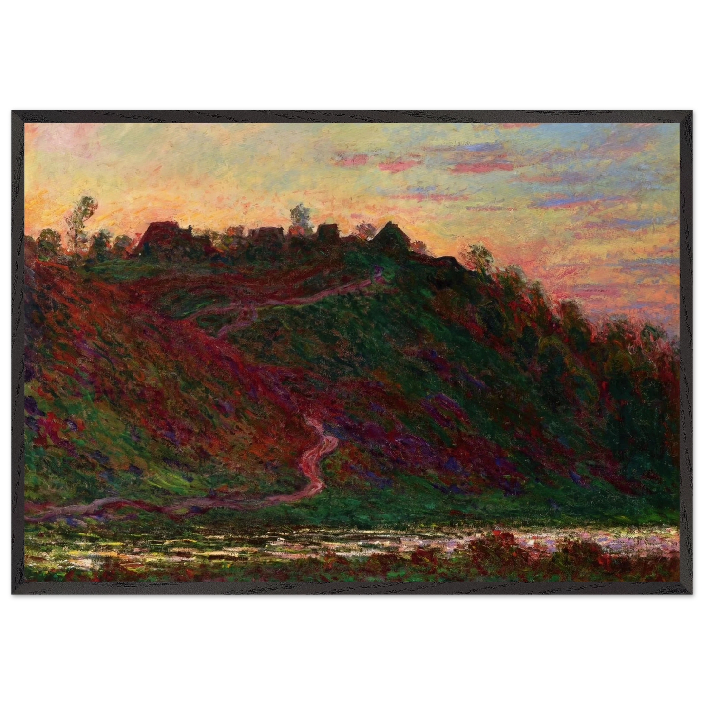 The Village of La Roche-Blond Sunset - claude monet 70x100 cm / 28x40 inches Framed Art Print – Black Wooden Frame