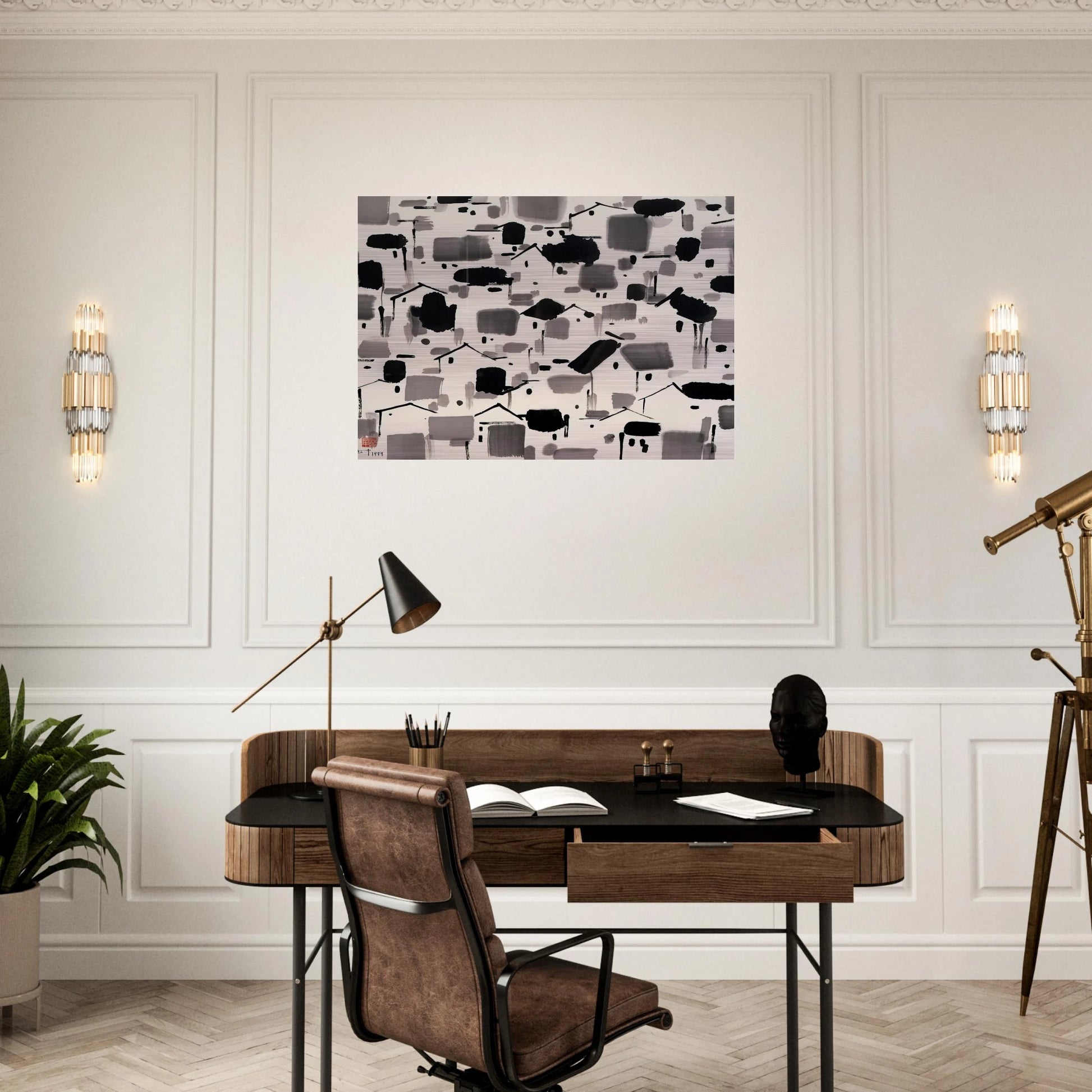 Home of Man - 1999 - Wu Guanzhong Brushed Aluminum Print - 70x100 cm / 28x40 inches | Wu Guanzhong Aluminum Print | Wu Guanzhong Prints