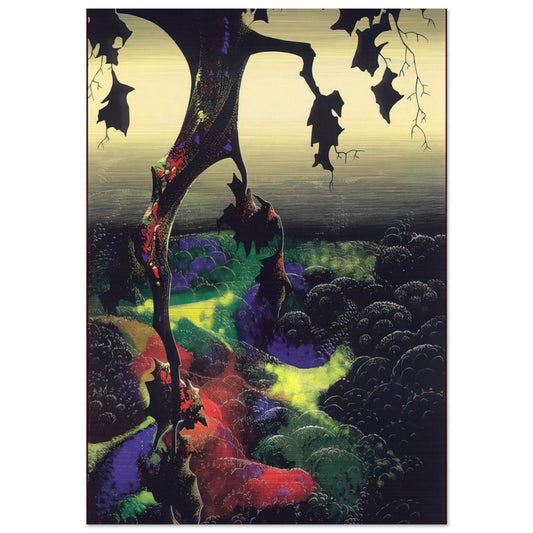 Crimson Red and Gold - Eyvind Earle Brushed Aluminum Print - 70x100 cm / 28x40 inches | Eyvind Earle Aluminum Print | Eyvind Earle Prints