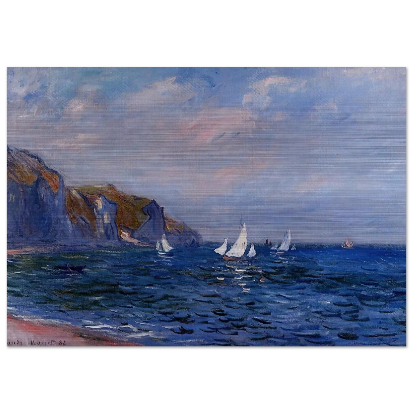 Cliffs and Sailboats at Pourville - claude monet Brushed Aluminum Print - 70x100 cm / 28x40 inches | claude monet Aluminum Print | claude monet Prints