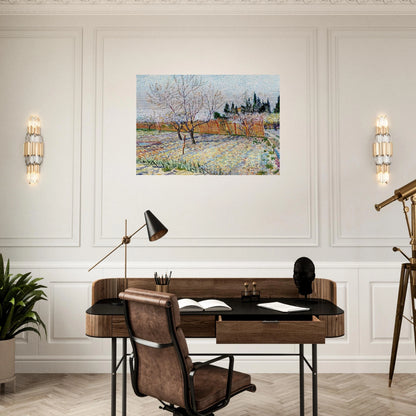 Orchard with Peach Trees in Blossom - Vincent van Gogh Brushed Aluminum Print - 70x100 cm / 28x40 inches | Vincent van Gogh Aluminum Print | Vincent van Gogh Prints
