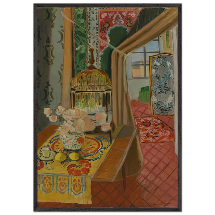 INTERIOR FLOWERS AND PARAKEETS 1924 - Henri Matisse 70x100 cm / 28x40 inches Framed Art Print – Black Wooden Frame