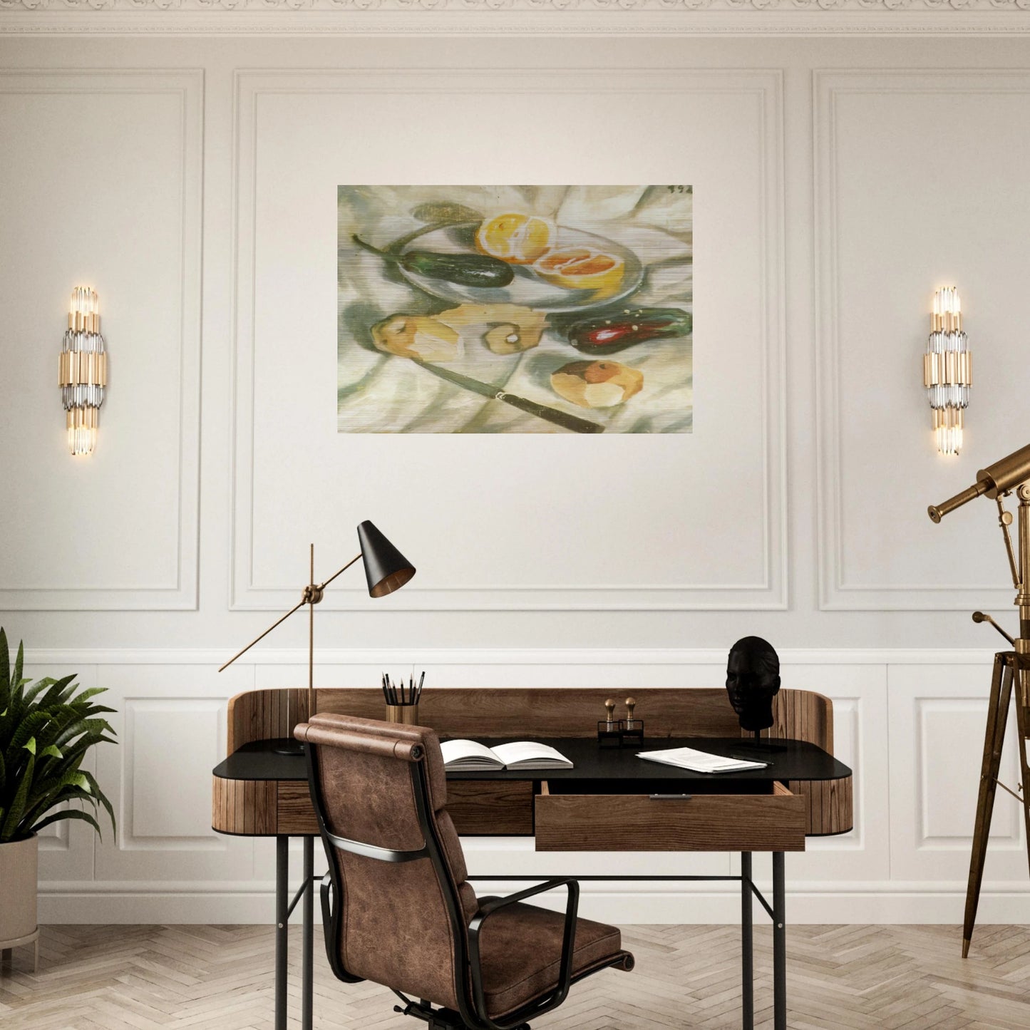 STILL LIFE WITH AUBERGINES - Salvador Dali Brushed Aluminum Print - 70x100 cm / 28x40 inches | Salvador Dali Aluminum Print | Salvador Dali Prints