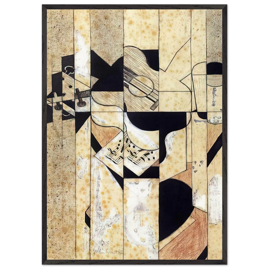 GUITAR AND GLASS 1912 - Juan Gris 70x100 cm / 28x40 inches Framed Art Print – Black Wooden Frame