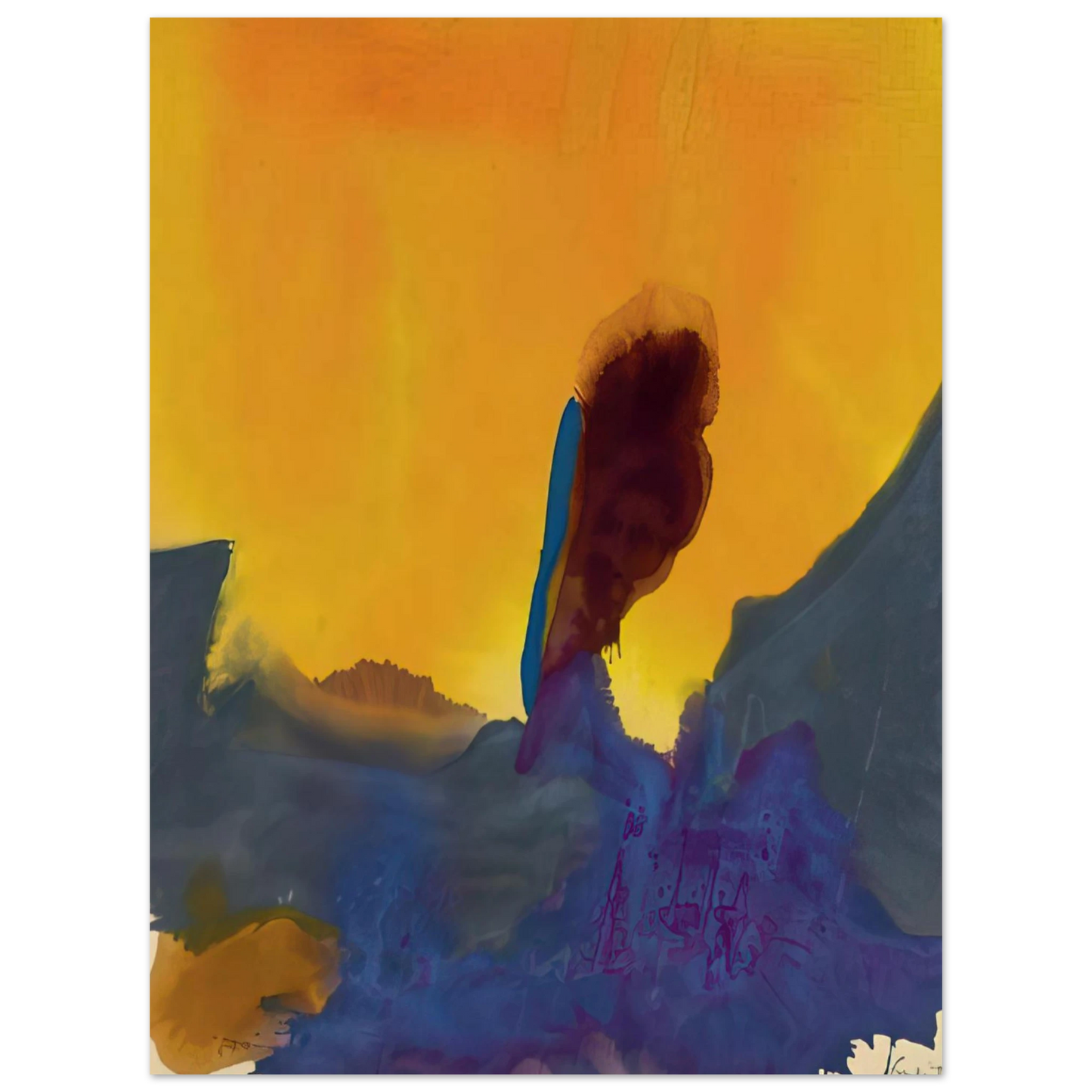 Helen Frankenthaler - Glow II - 1968 Wall art - 28x43  cm / XL (11x17 inches) - Premium Wooden Framed Poster With Fine Art Paper-canvas - Wood frame