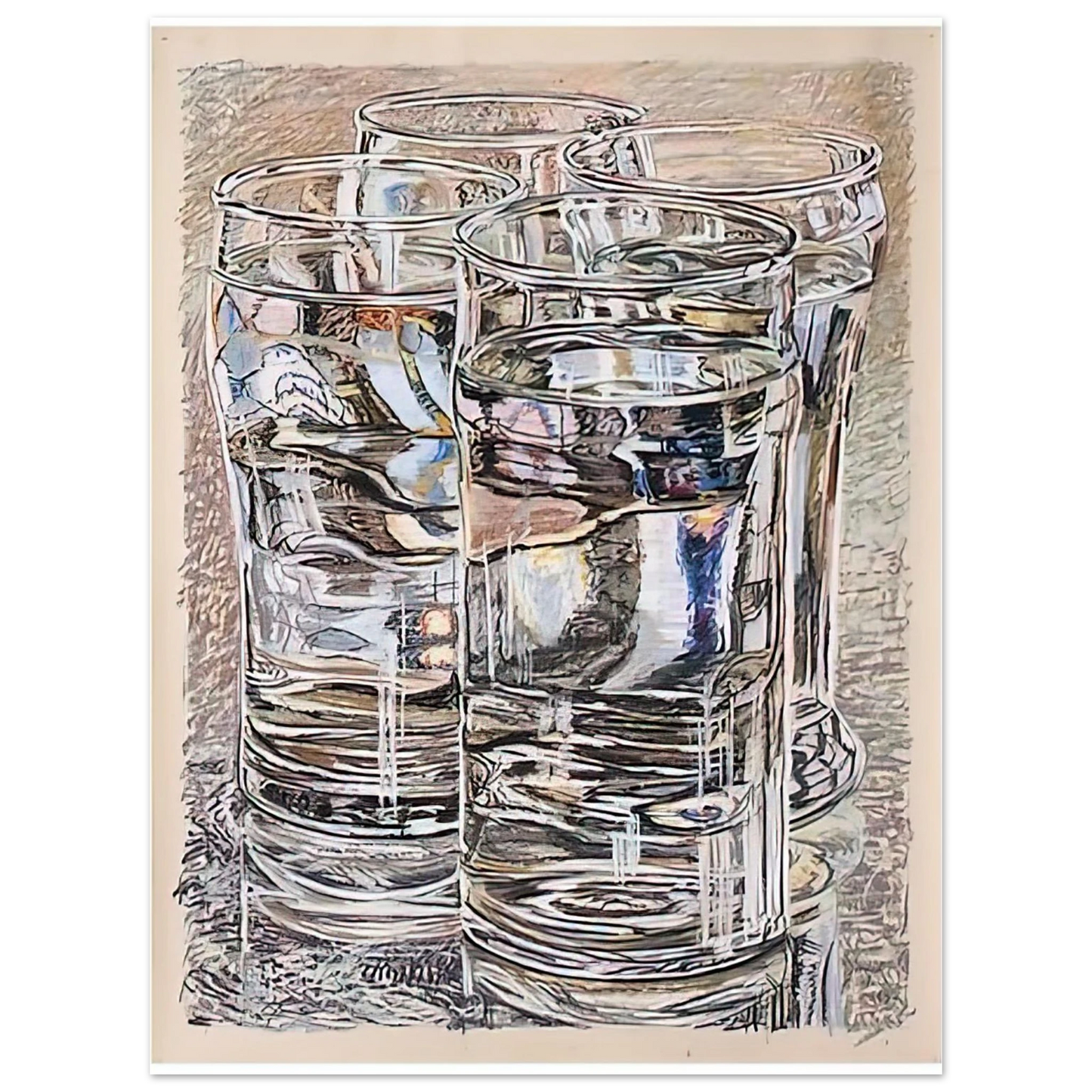 Janet Fish - 4 GLASSES 1974  75x100 cm / 30x40inches Fine Art Poster