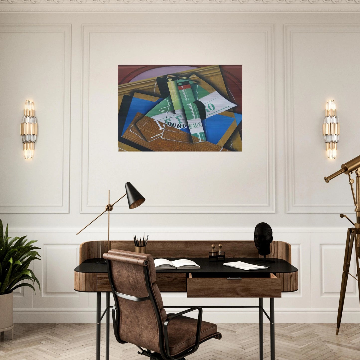 THE BORDEAUX BOTTLE 1915 - Juan Gris Brushed Aluminum Print - 70x100 cm / 28x40 inches | Juan Gris Aluminum Print | Juan Gris Prints